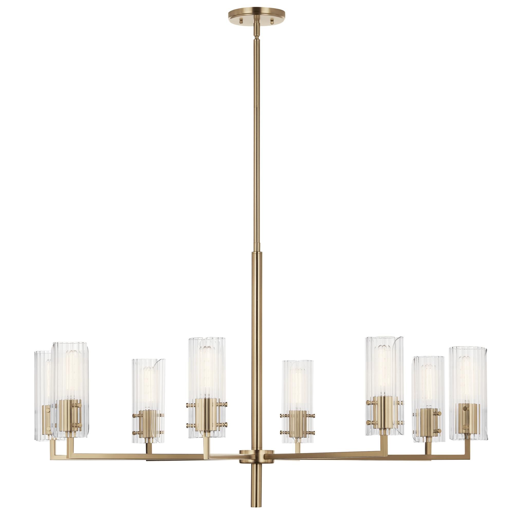 Shown in Champagne Bronze finish and Clear Fluted glass