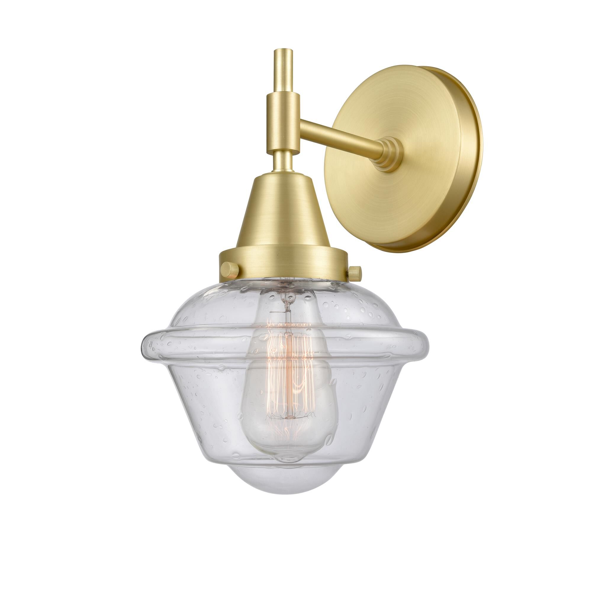 Shown in Satin Brass finish and Seedy Large Cone glass
