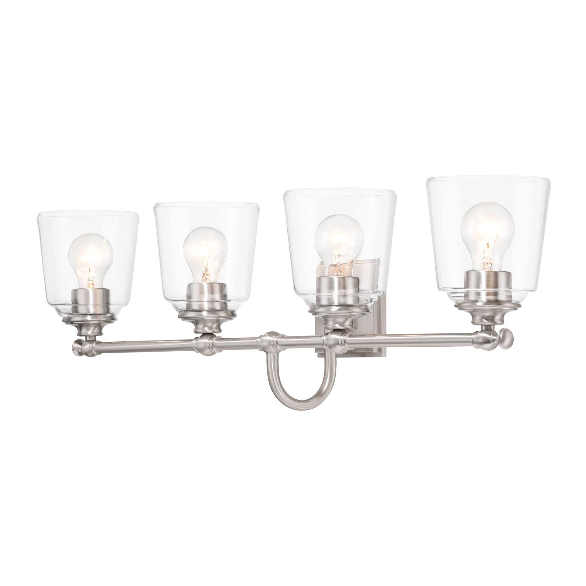 Shown in Brushed Nickel finish and Clear glass