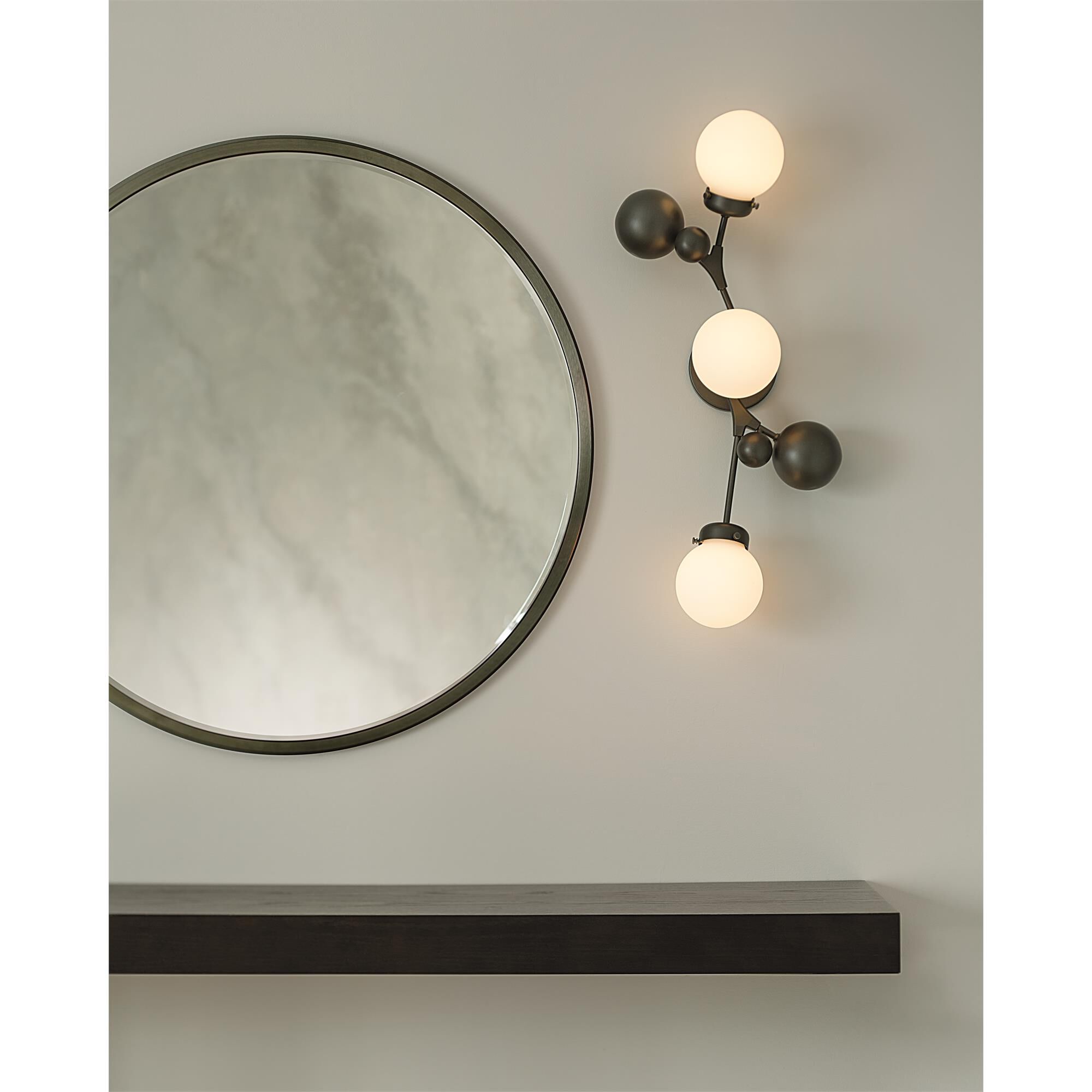 Shown in Dark Smoke finish and Opal  glass
