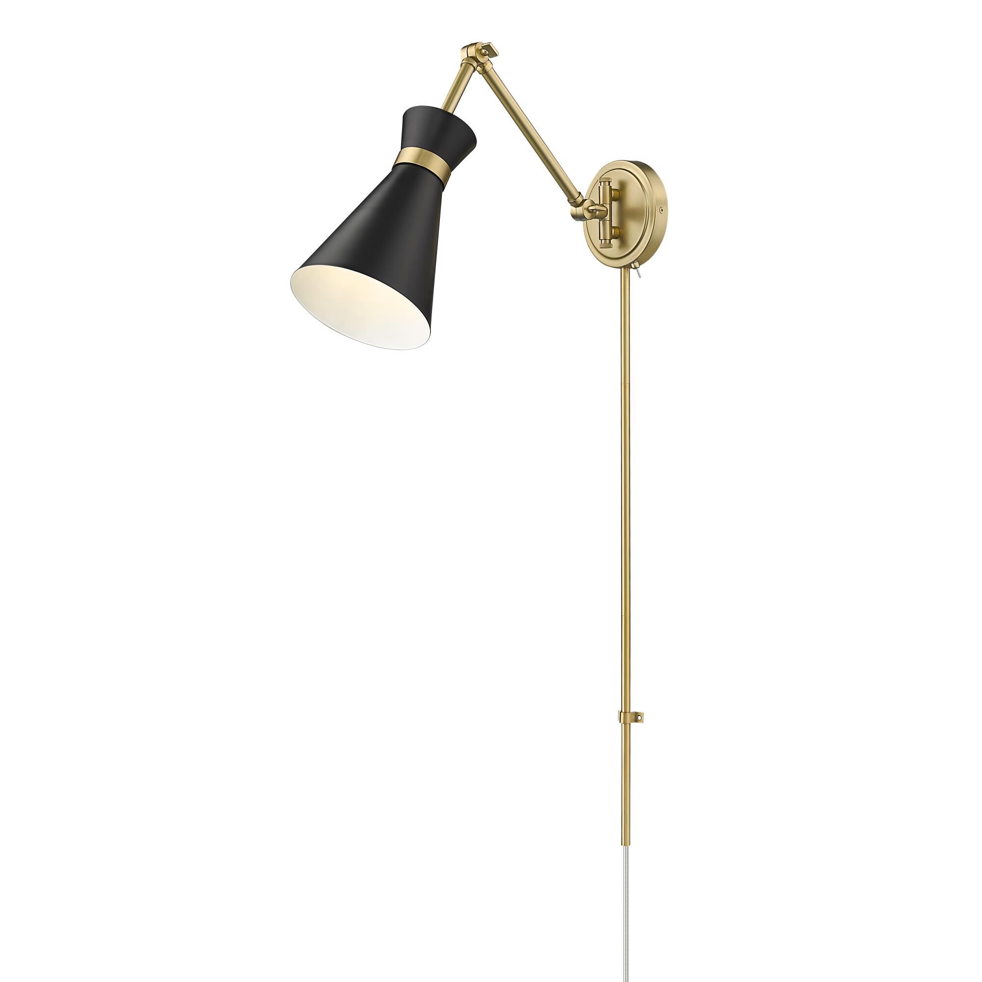 Shown in Matte Black finish and Modern Gold glass and Modern Gold shade