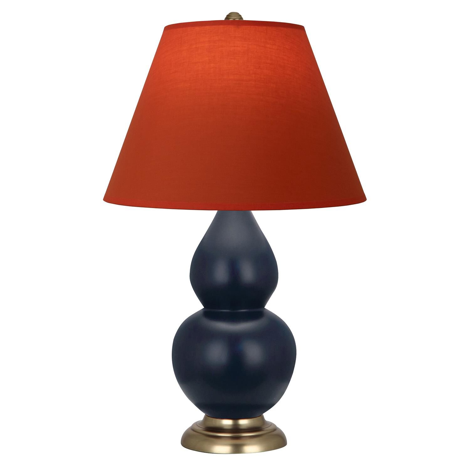 Shown in Matte Midnight Blue finish and Tangerine and Taupe Lining shade and Antique Brass accent