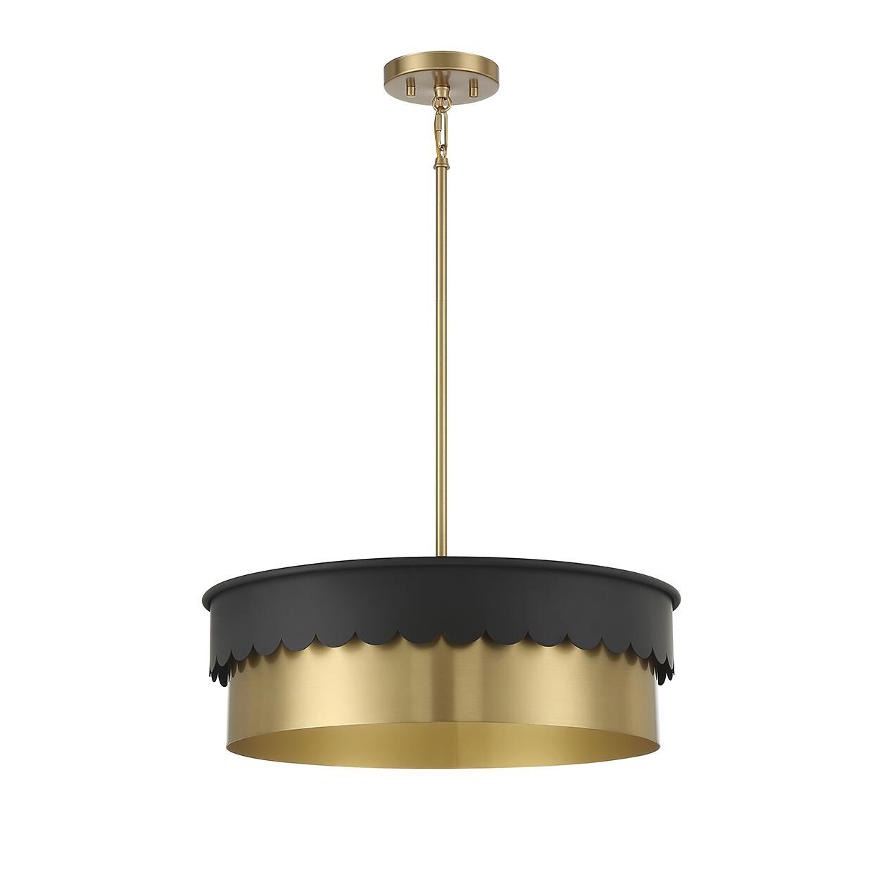 Shown in Matte Black and Natural Brass finish and Metal shade