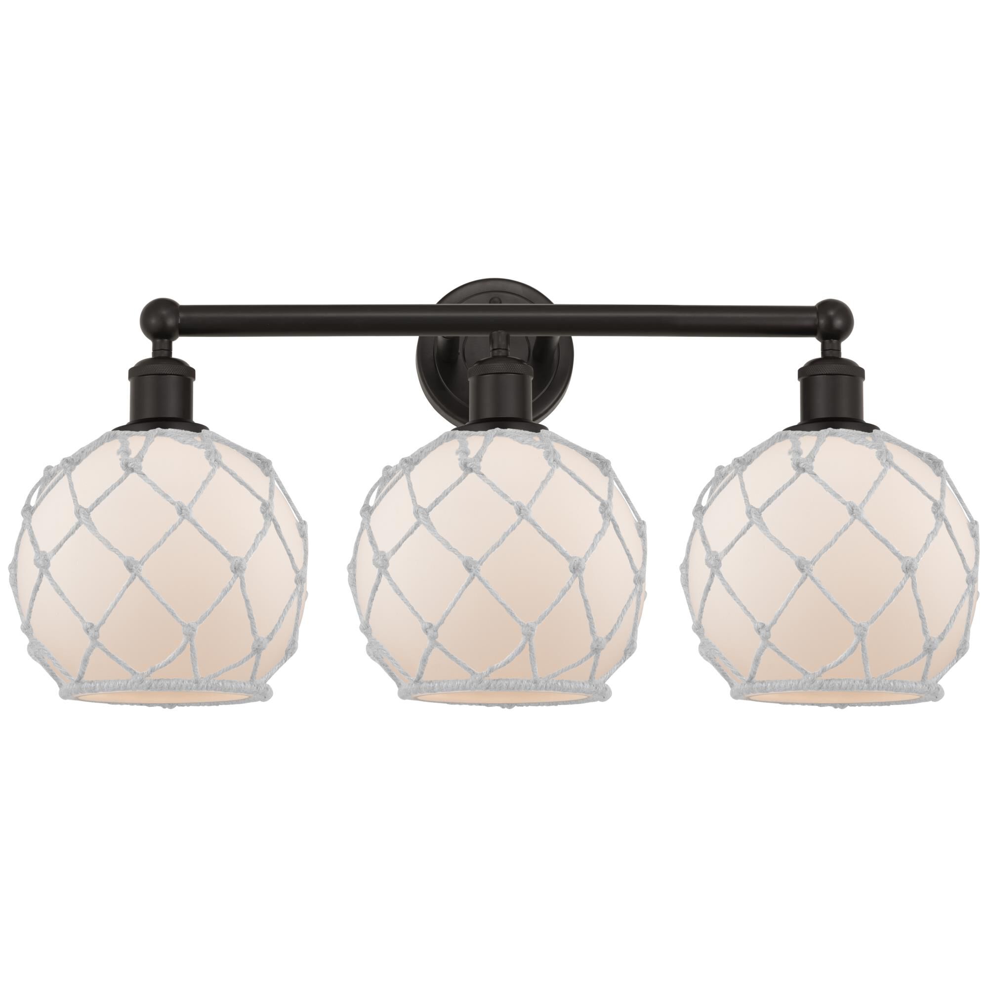 Shown in Oil Rubbed Bronze finish and White with White Rope glass