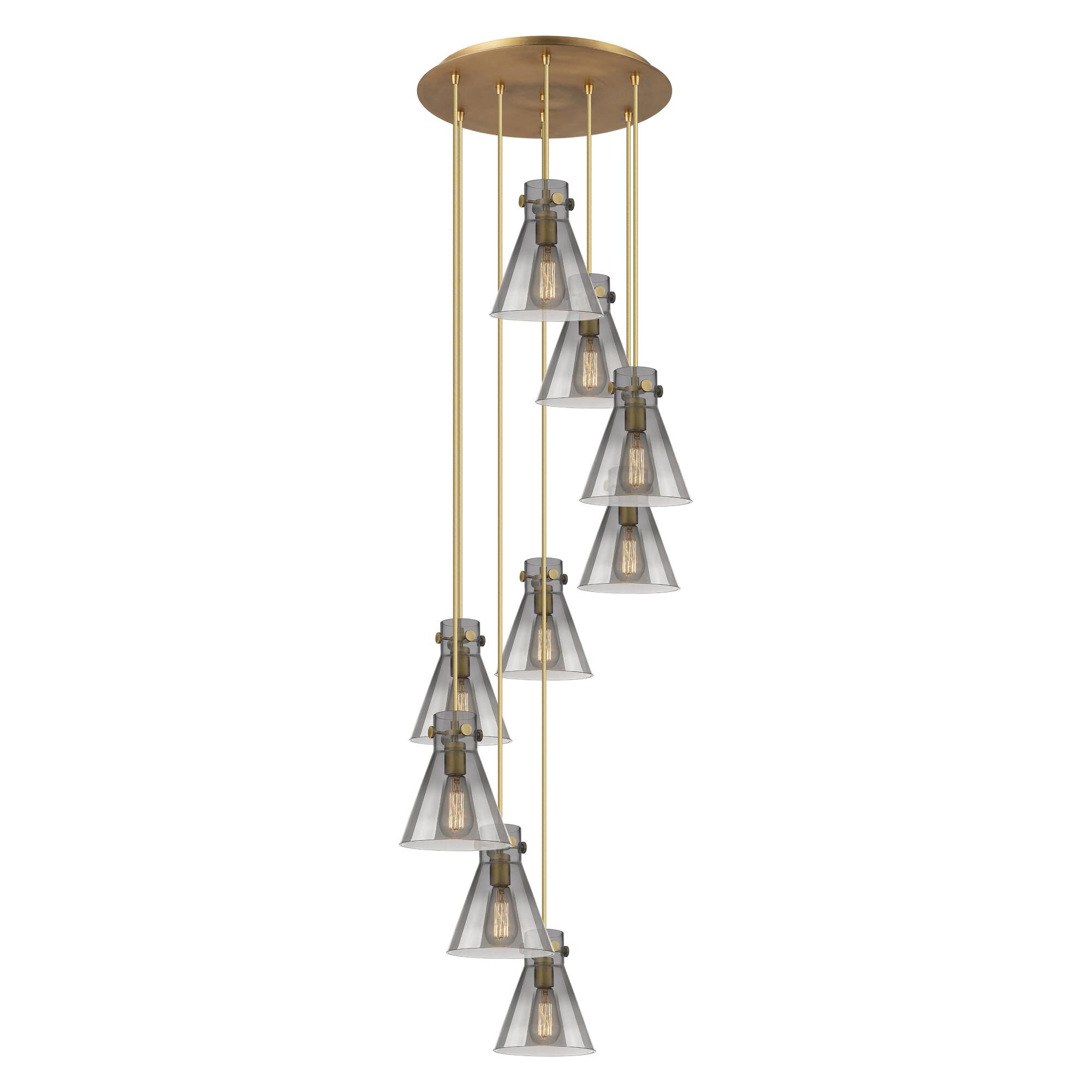 Shown in Brushed Brass finish and Light Smoke glass and Light Smoke Glass shade