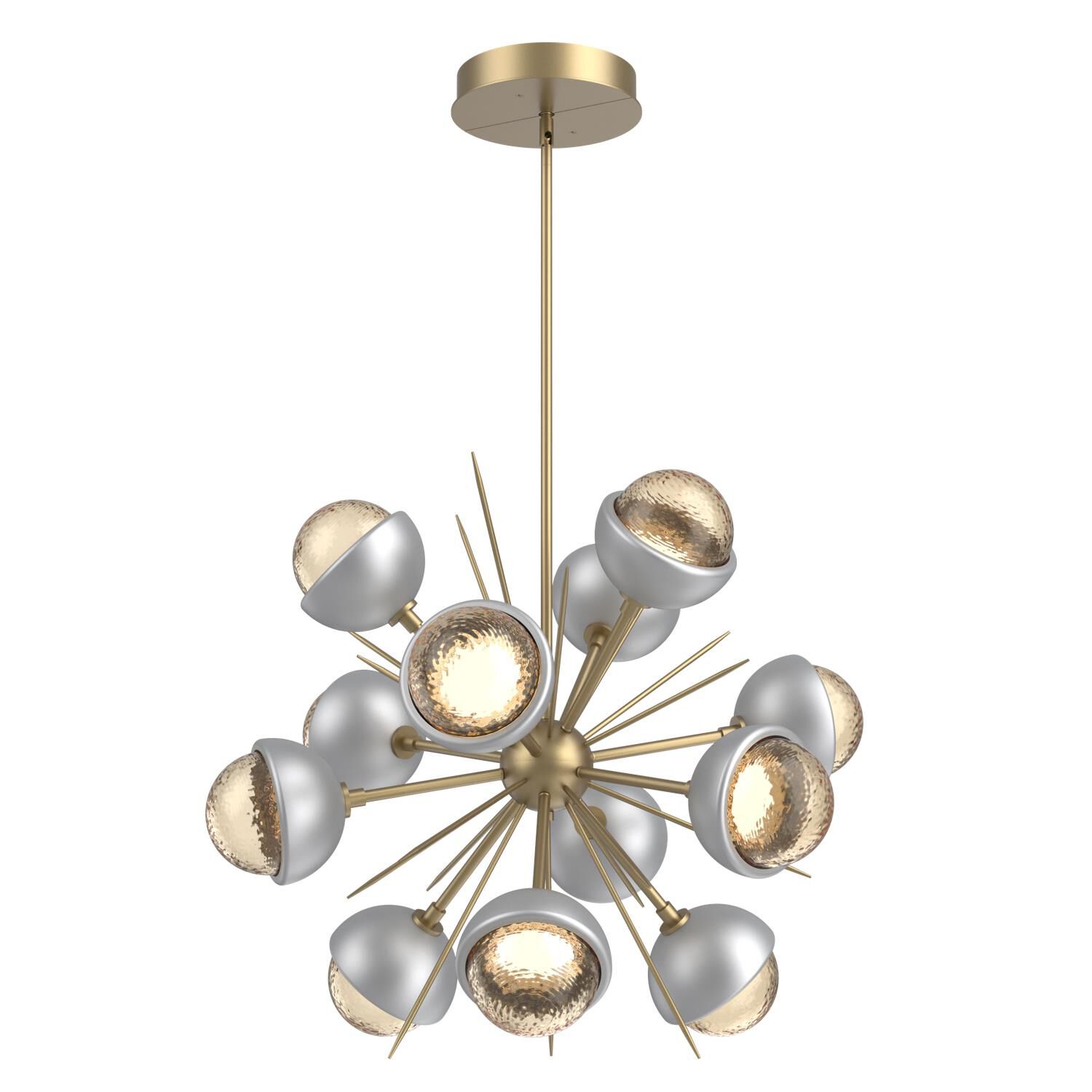 Shown in Gilded Brass finish and Amber glass and Classic Silver accent