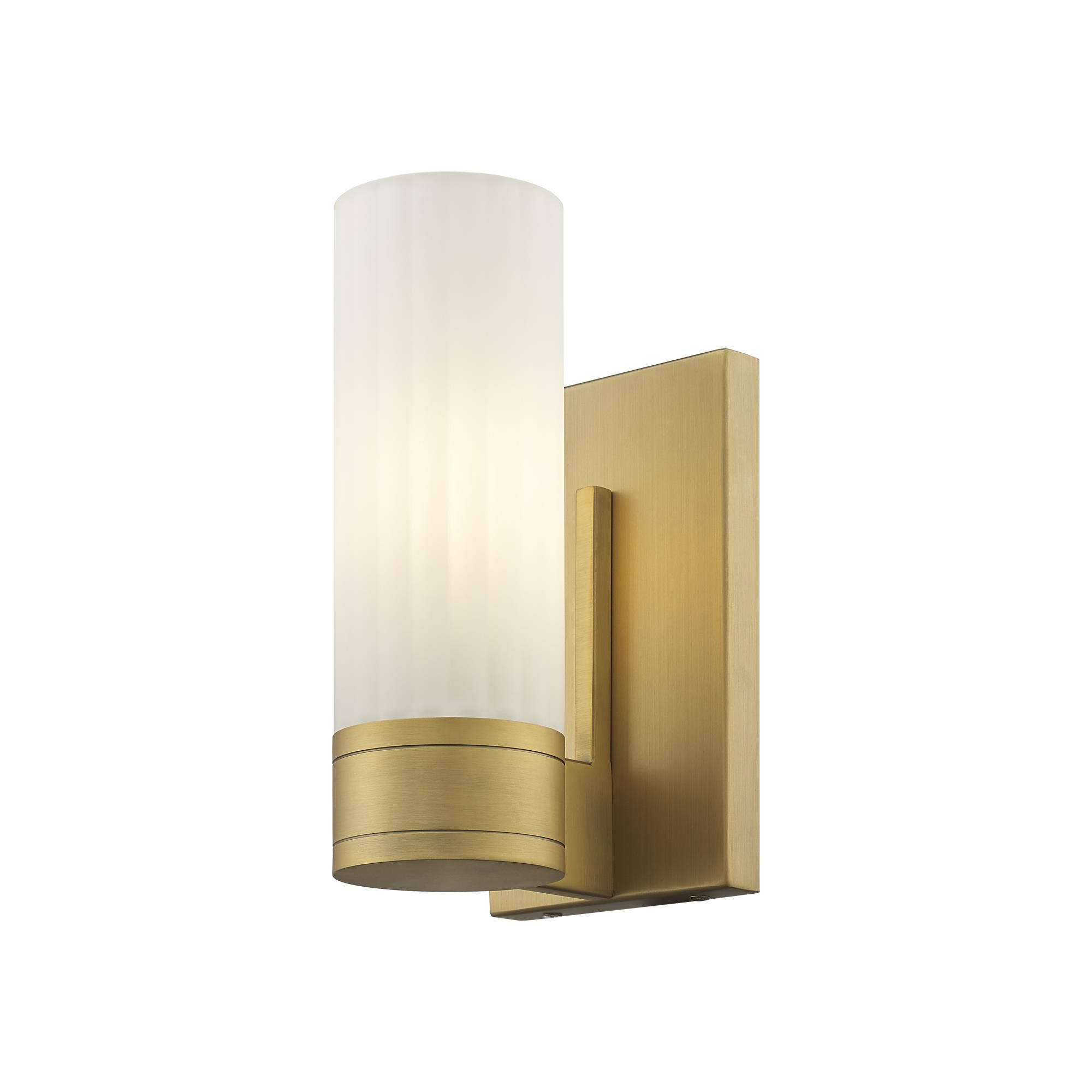 Shown in Brushed Brass finish and Matte White glass and Matte White Glass shade