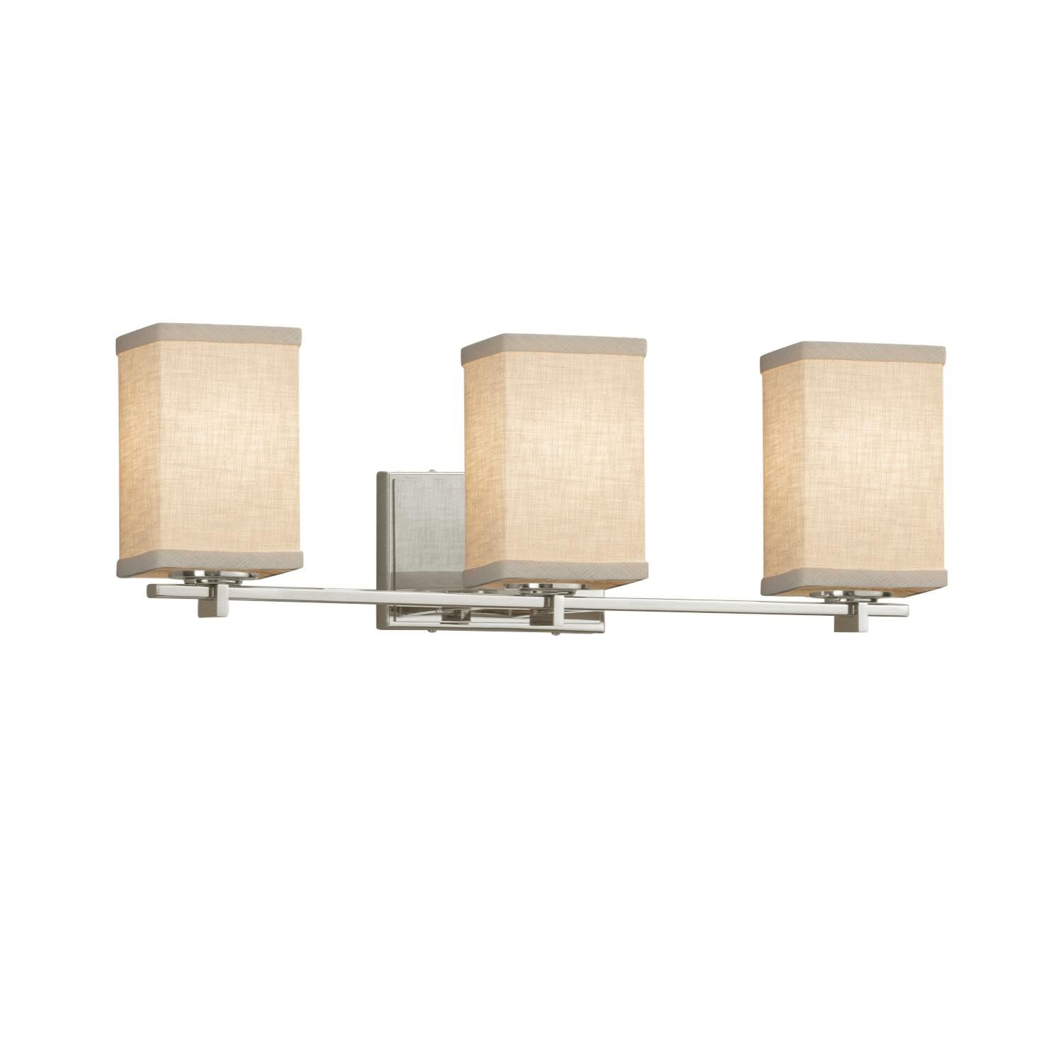 Shown in Brushed Nickel finish and Cream Woven Fabric shade and Square with Flat Rim accent