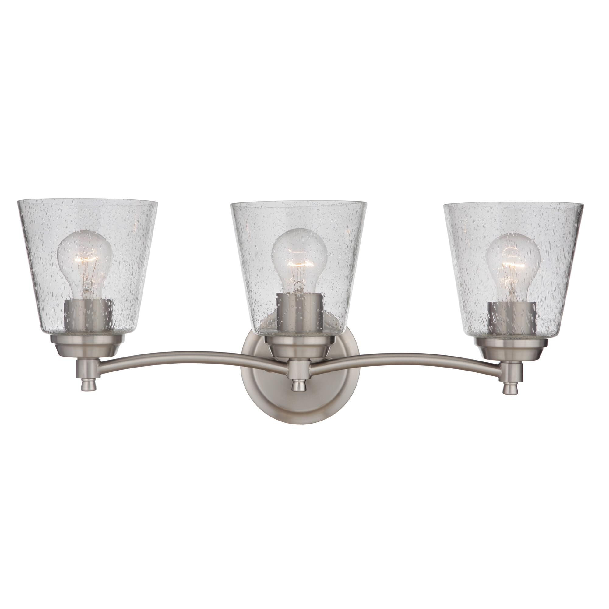 Shown in Brushed Polished Nickel finish and Clear Seeded glass and Glass shade