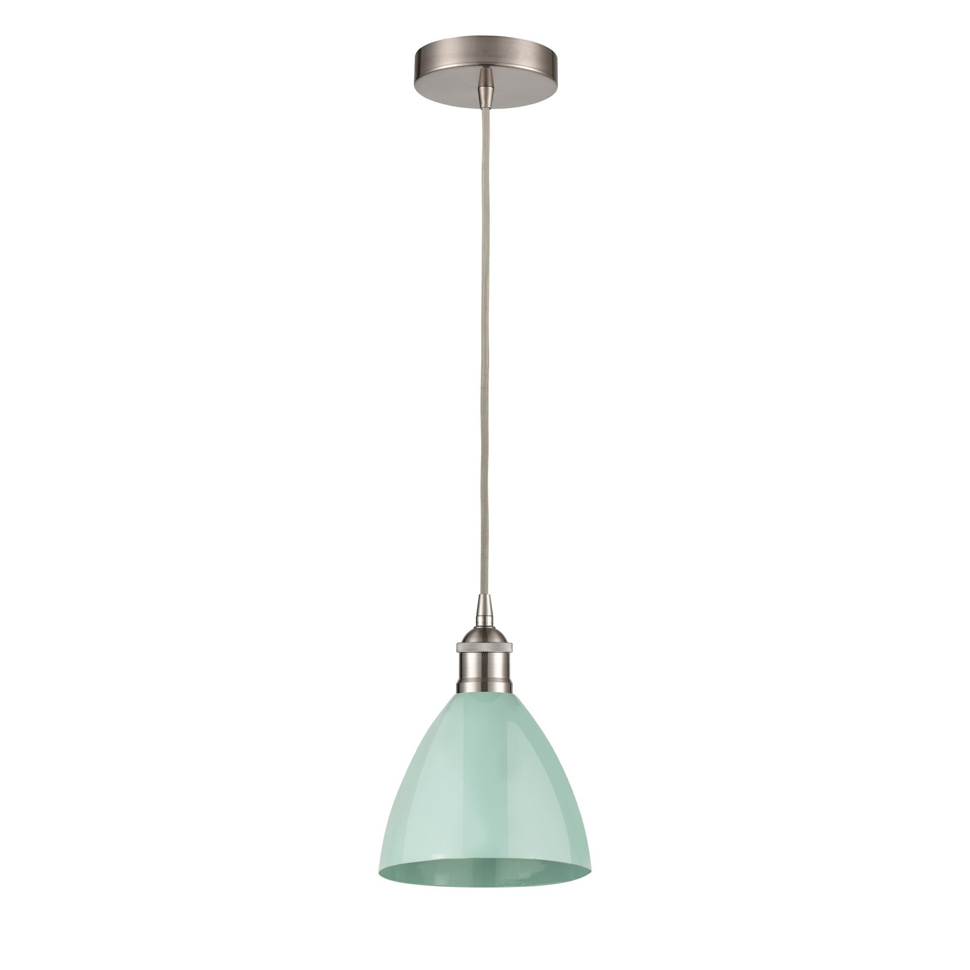 Shown in Brushed Satin Nickel finish and Seafoam Plymouth Dome shade