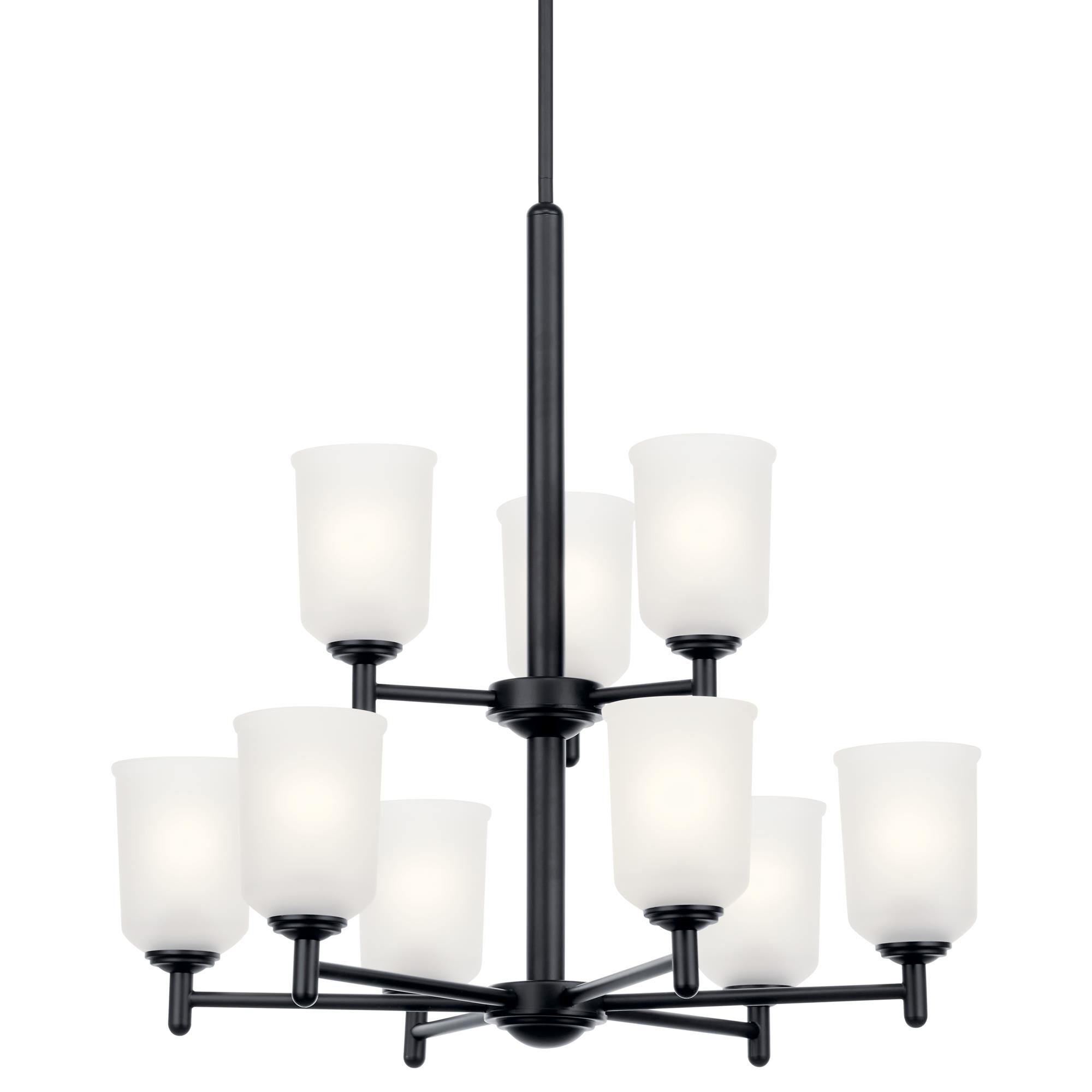 Shown in Black finish and Satin Etched glass