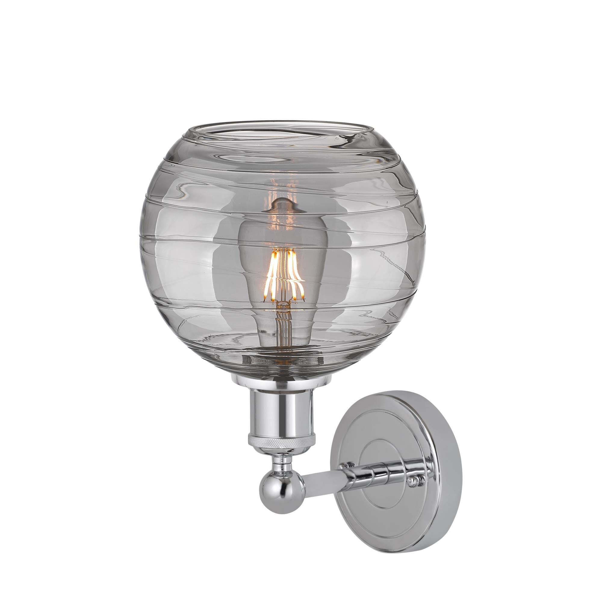 Shown in Polished Chrome finish and Light Smoke Deco Swirl glass