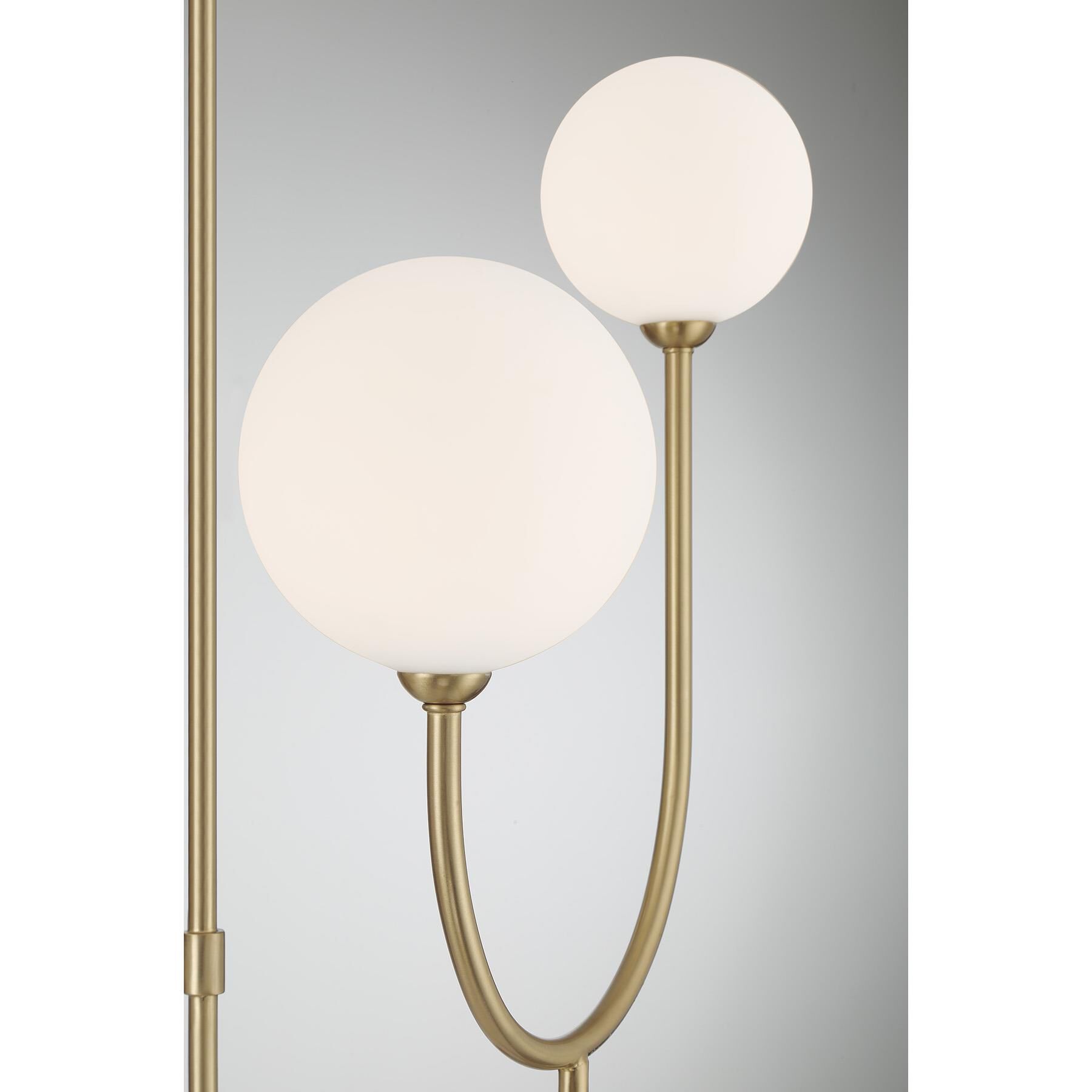 Shown in Noble Brass finish and White Opal glass