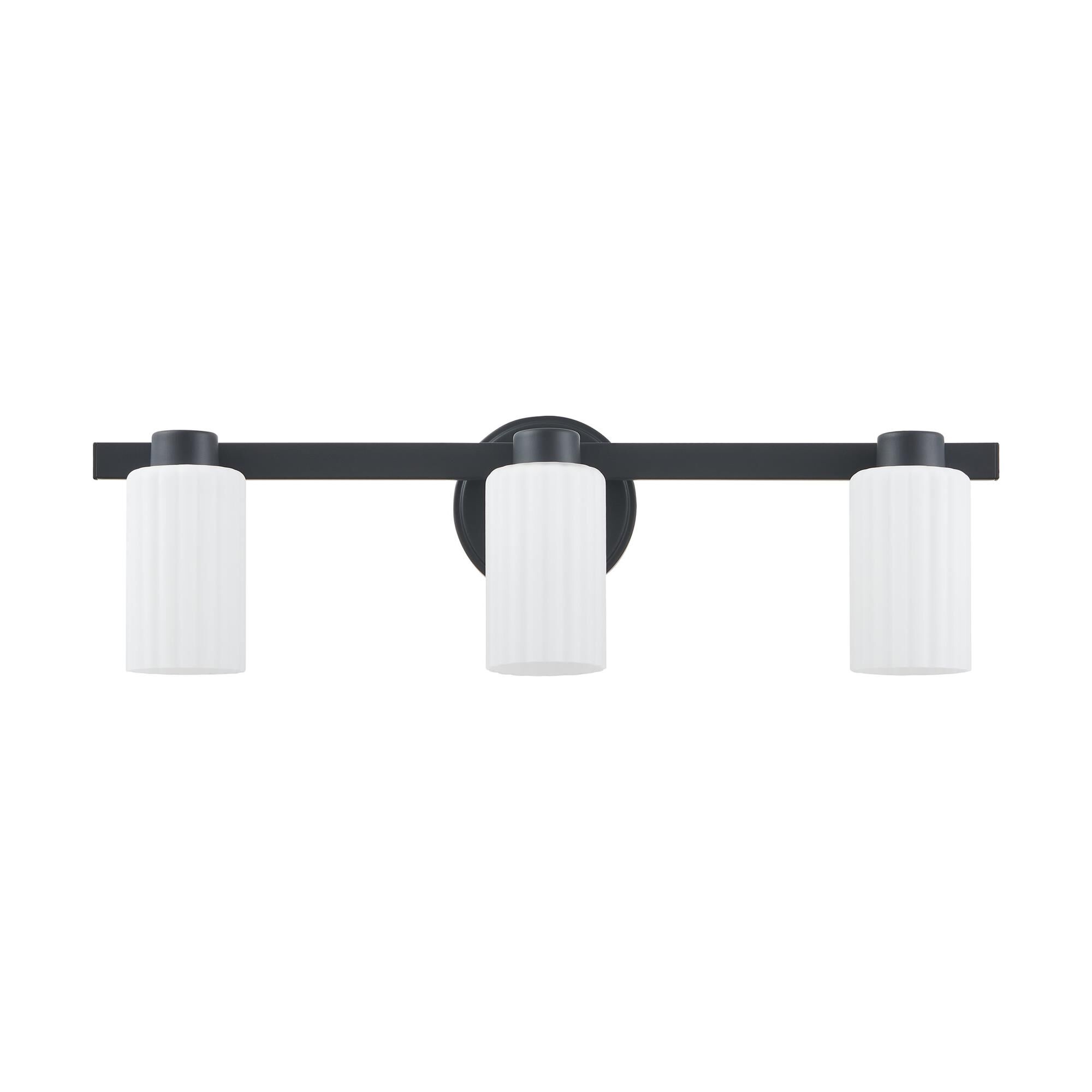 Shown in Matte Black finish and Etched Opal Ribbed glass