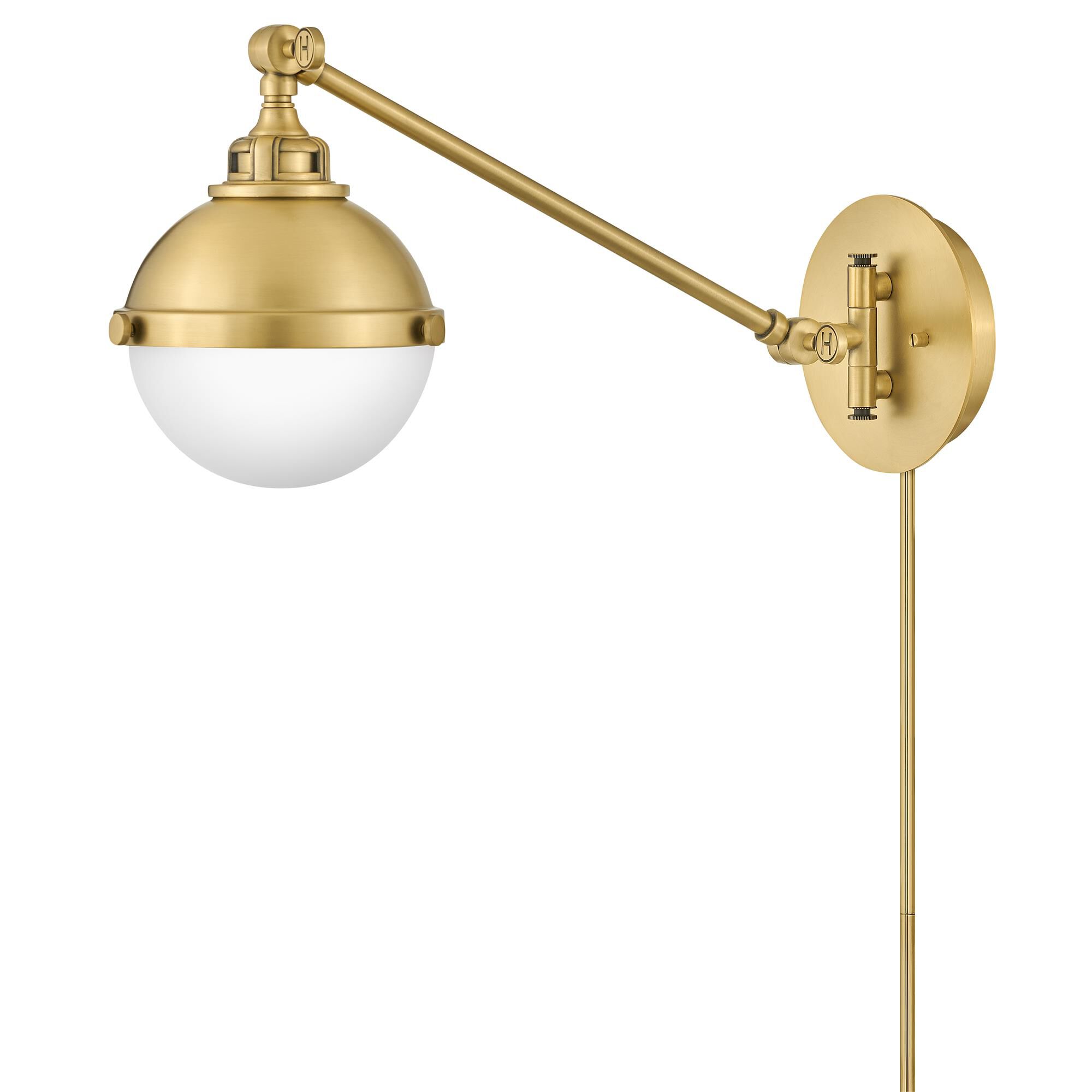 Shown in Satin Brass finish and Etched Opal glass and Satin Brass accent