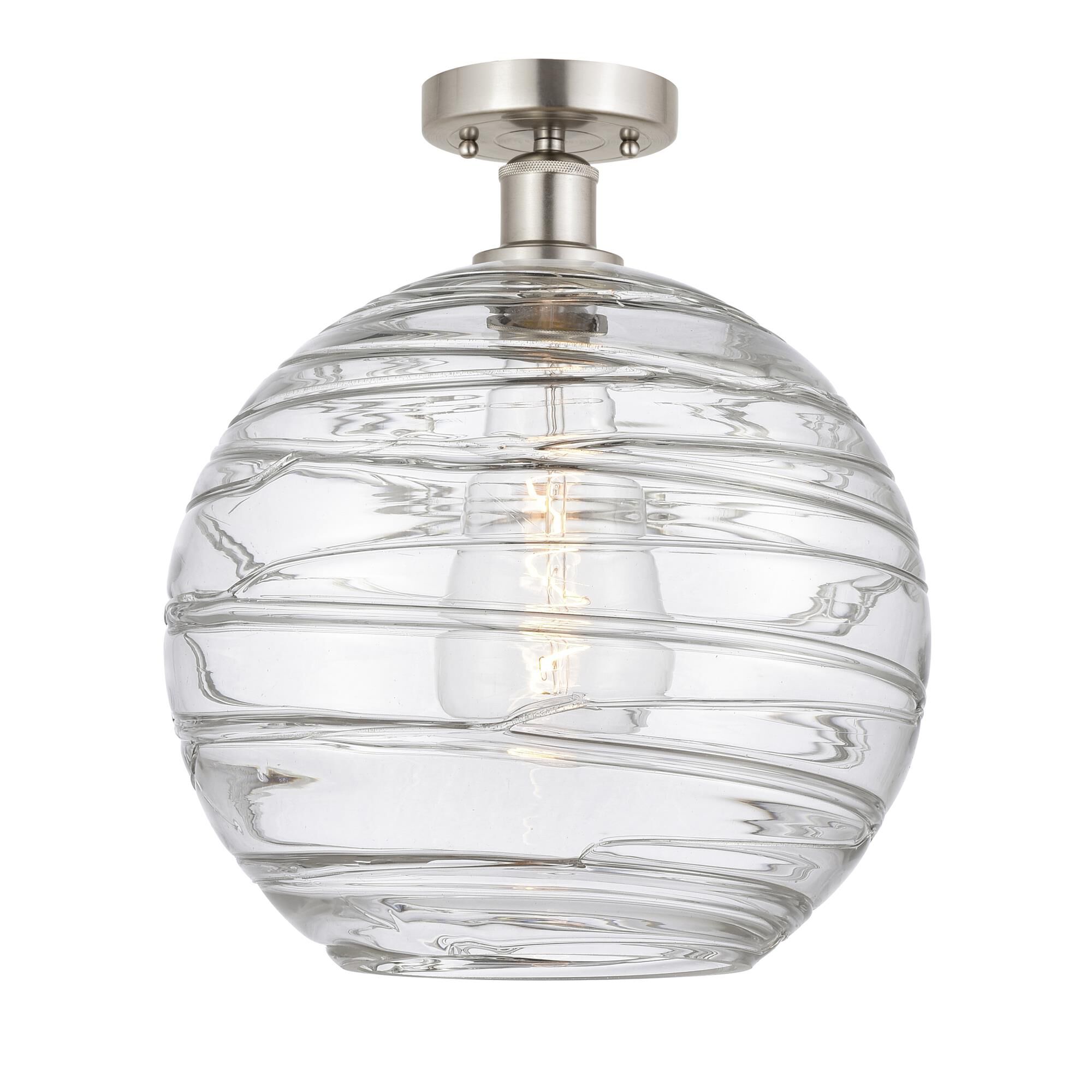 Shown in Brushed Satin Nickel finish and Clear Deco Swirl glass