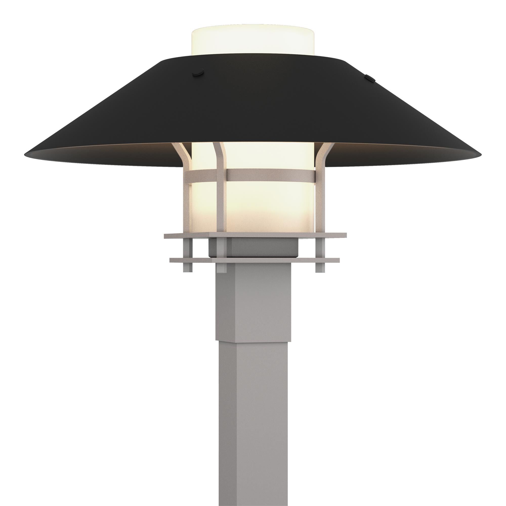 Shown in Coastal Burnished Steel finish and Opal glass and Black accent
