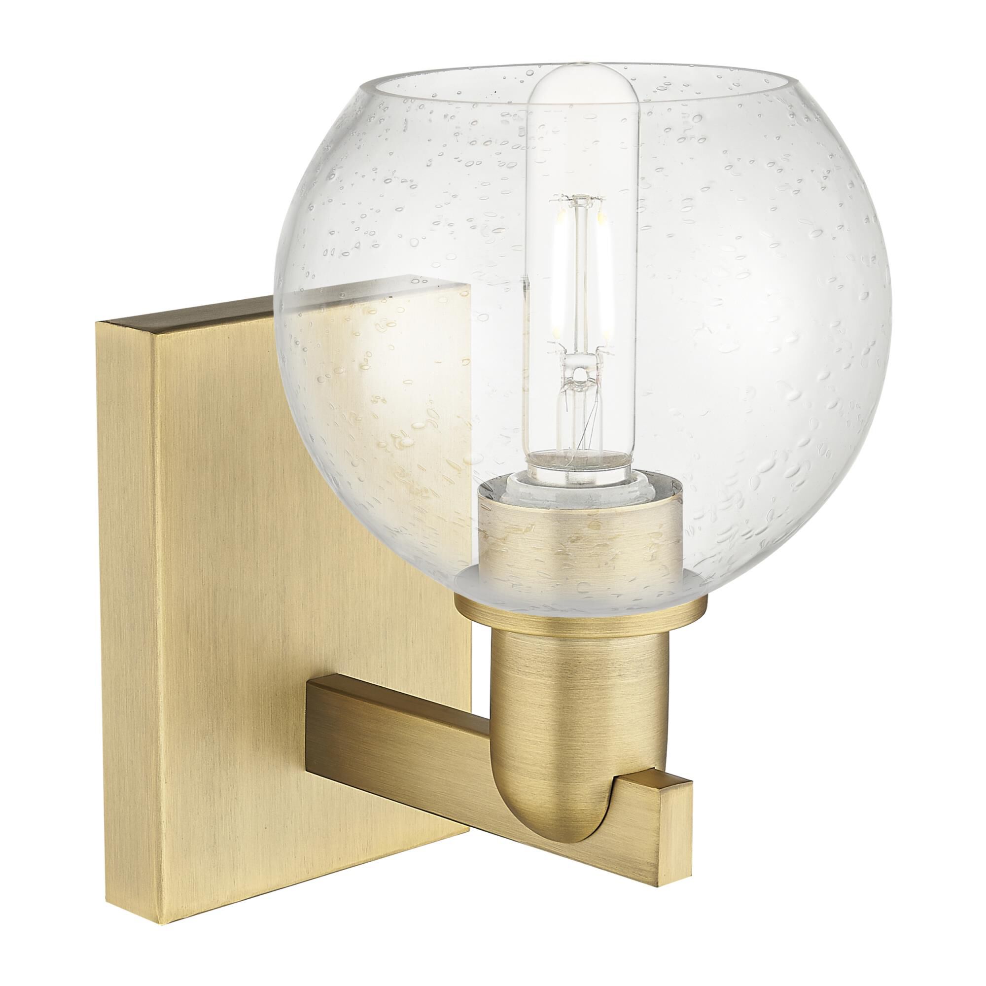 Shown in Brushed Brass finish and Seedy glass