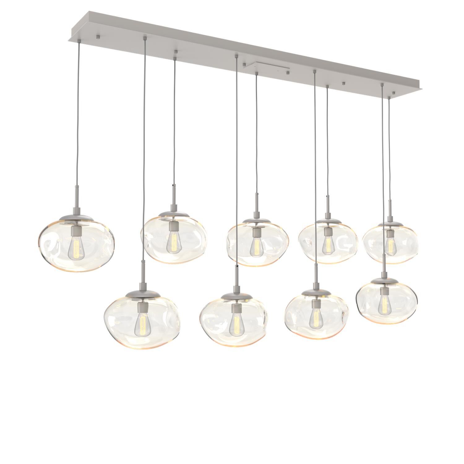Shown in Metallic Beige Silver finish and Blown Amber glass