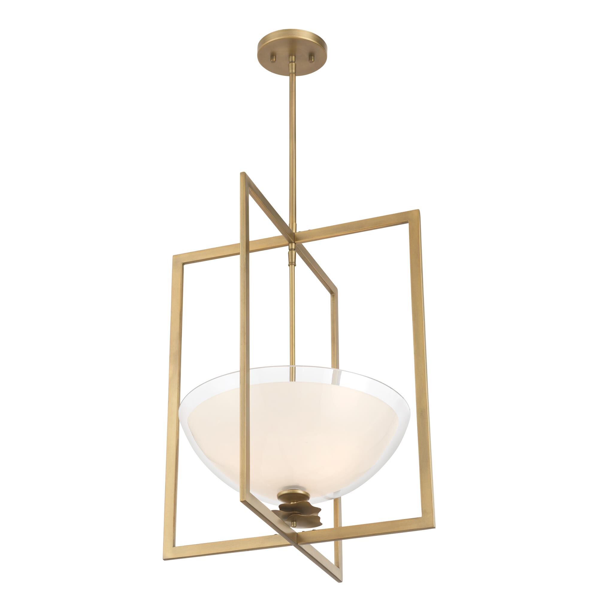 Shown in Legacy Brass finish and Clear and Opal White glass