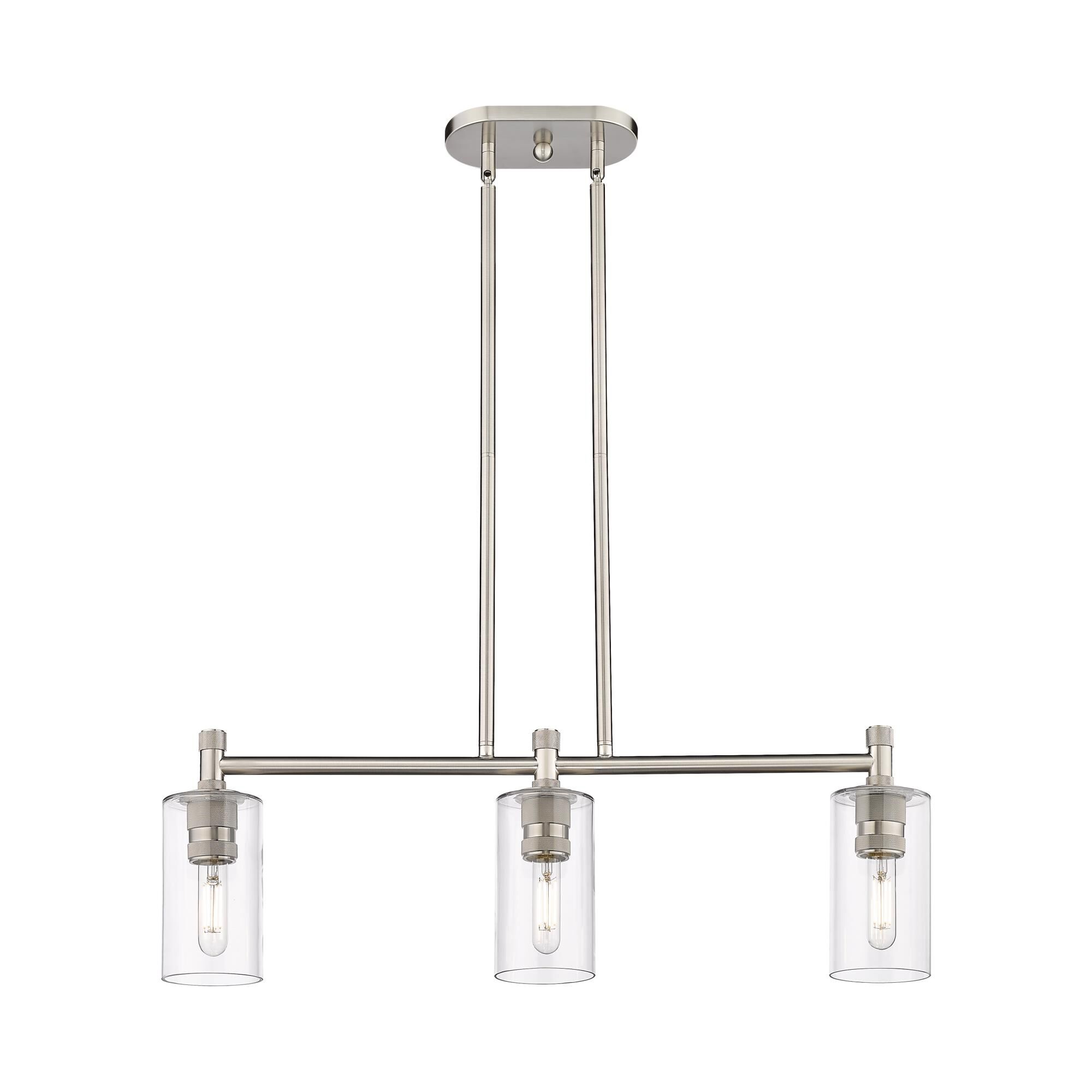 Shown in Satin Nickel finish and Clear glass and Clear Glass shade