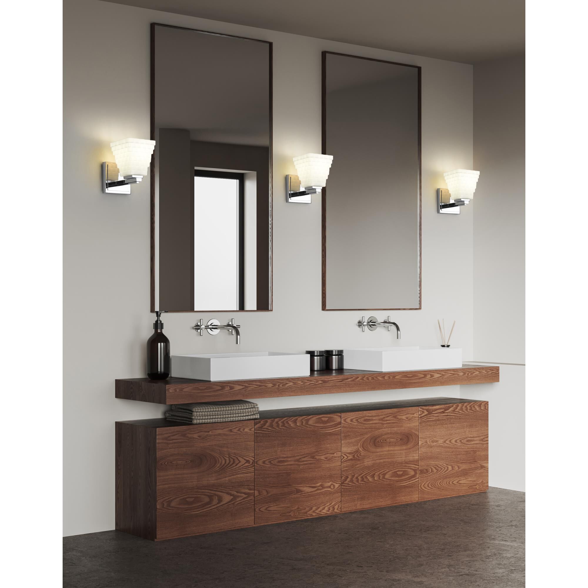 Shown in Chrome finish and Matte Opal glass and Matte Opal shade