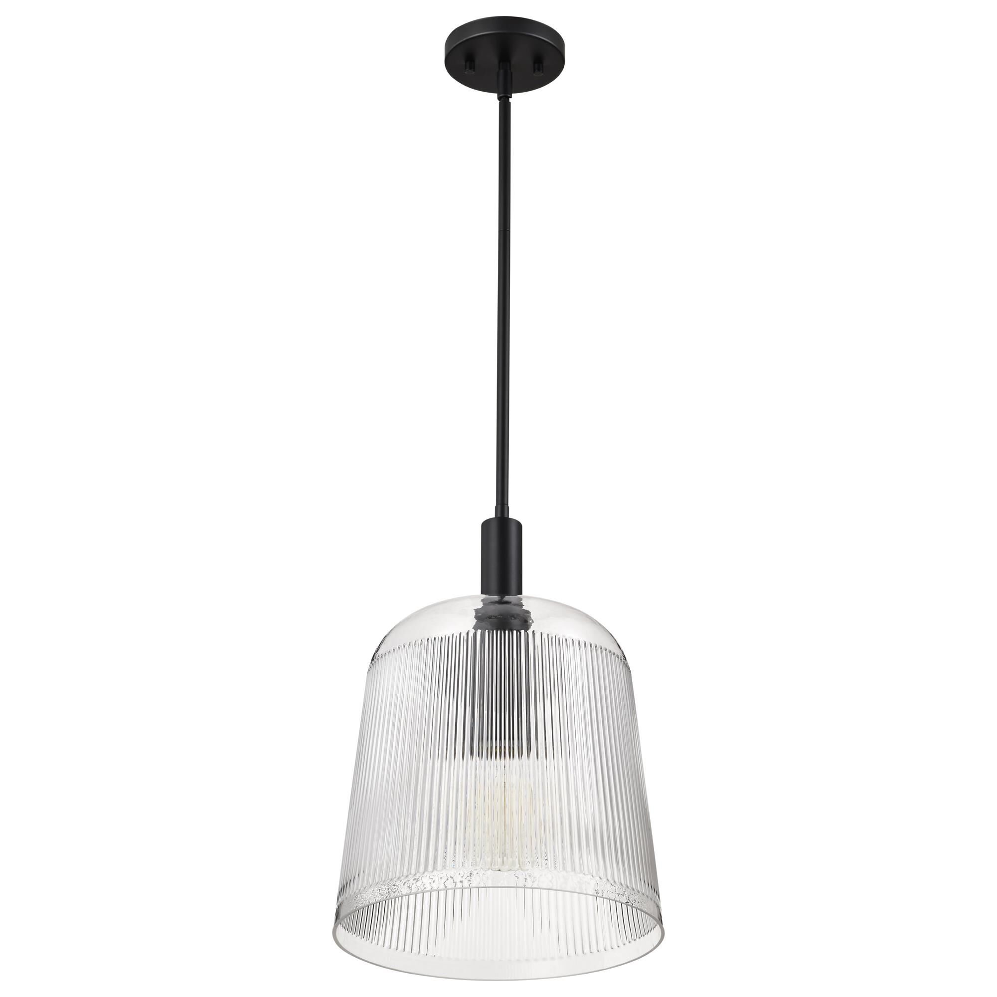 Shown in Matte Black finish and Clear Ribbed glass