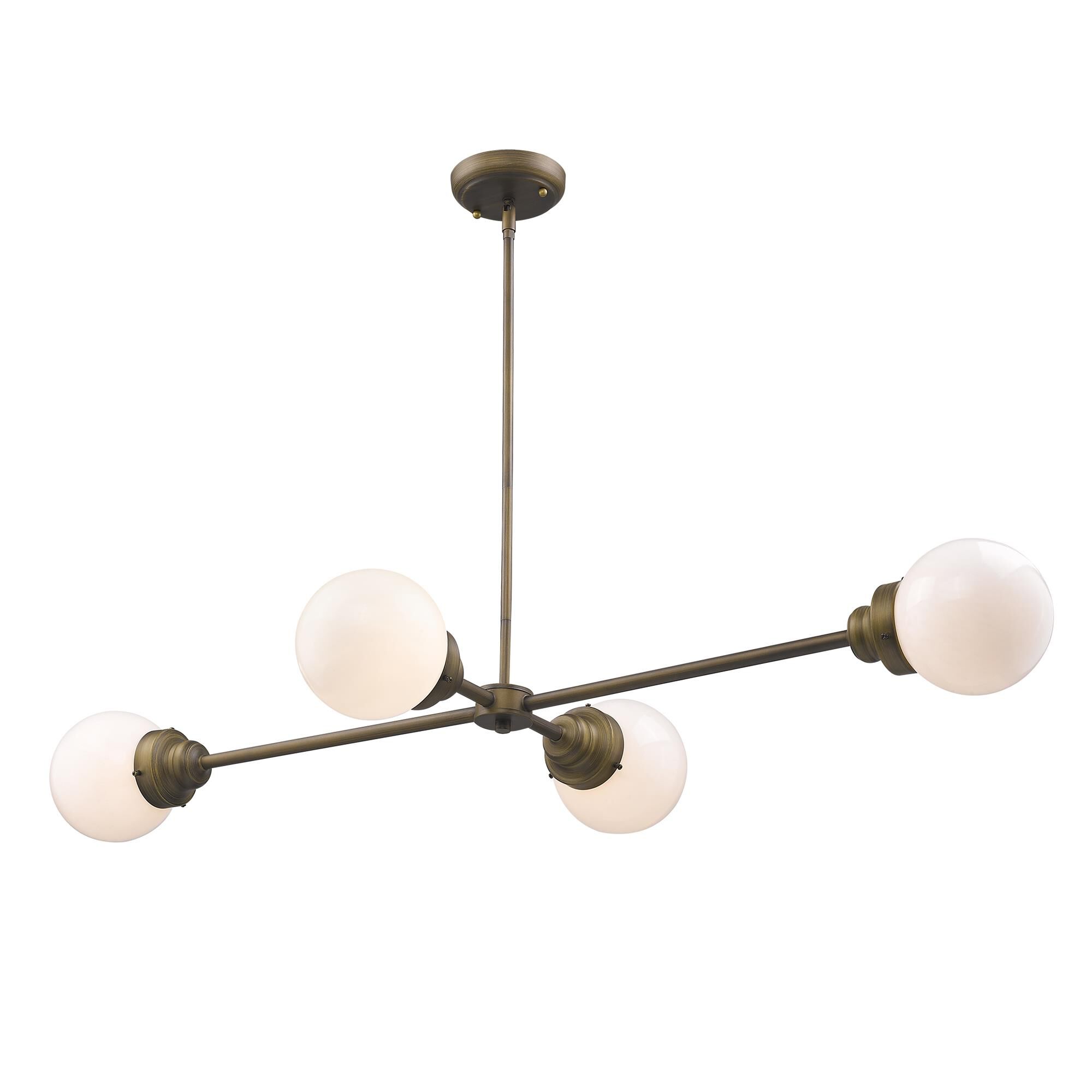 Shown in Raw Brass finish and Opal glass and Opal, Glass Globes shade