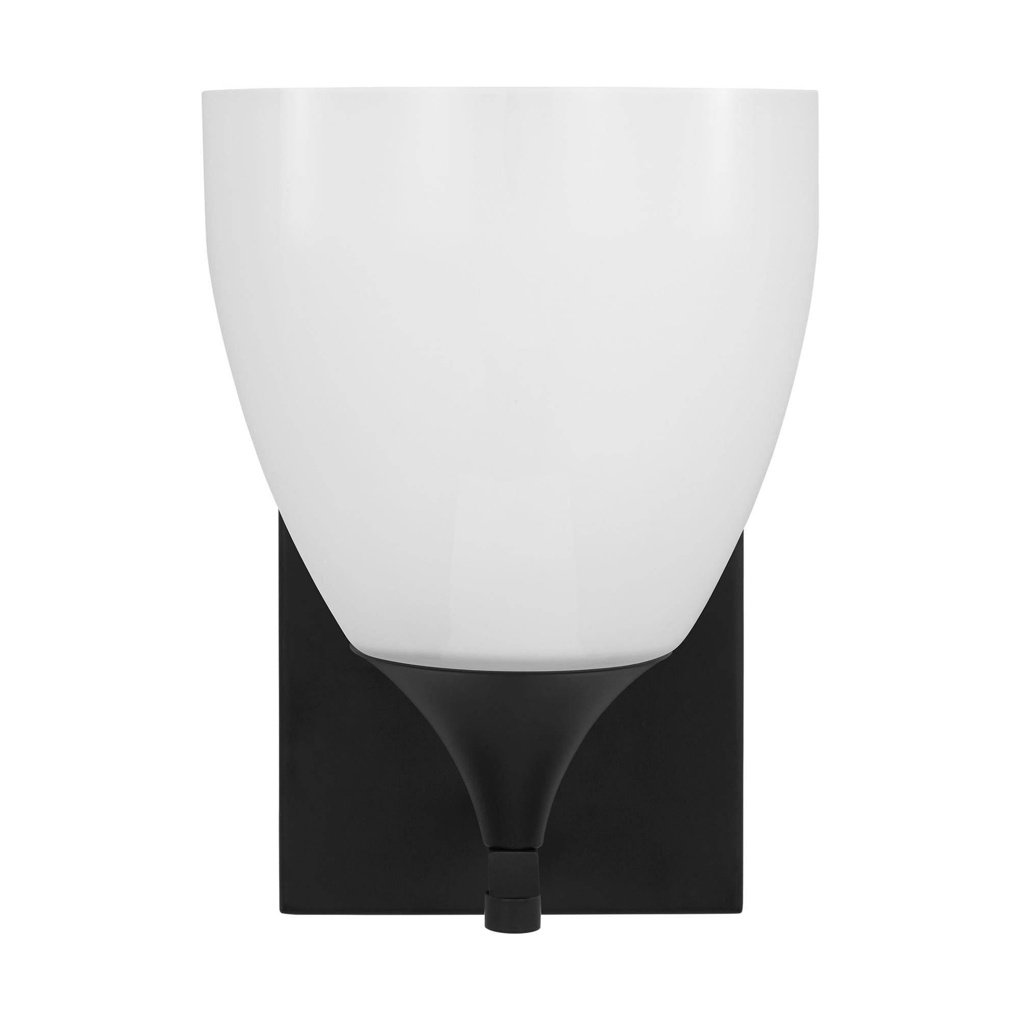 Shown in Midnight Black finish and Milk Glass shade