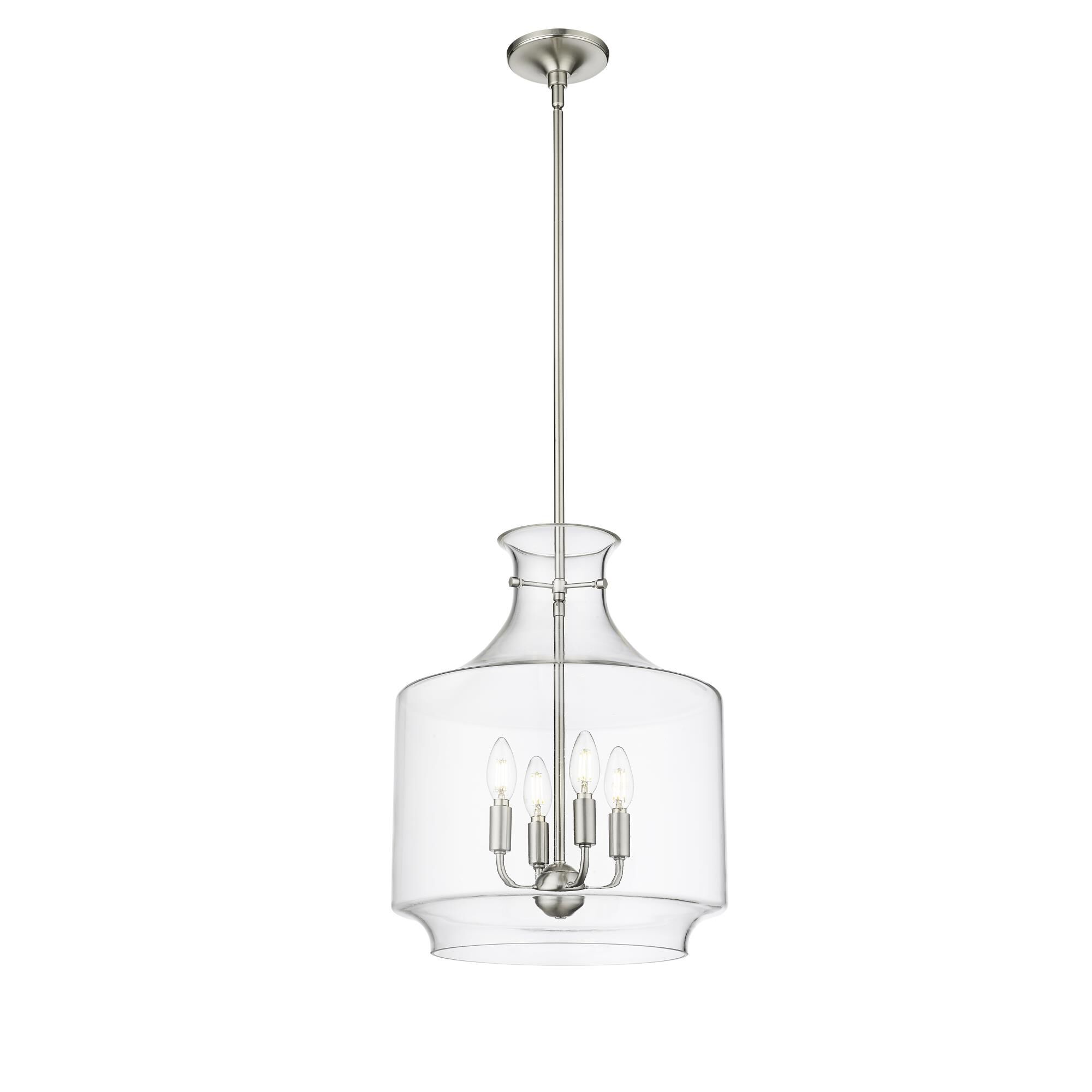 Shown in Brushed Nickel finish and Clear glass