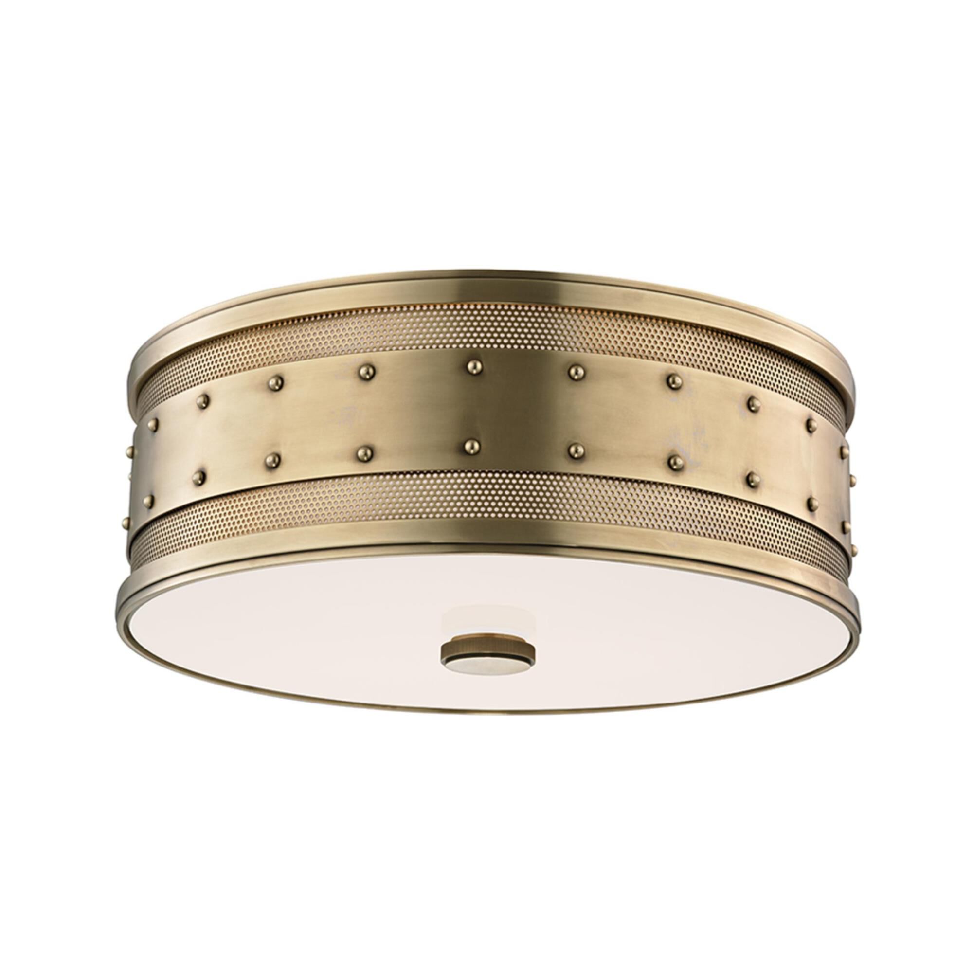 Shown in Aged Brass finish and Frosted Inside-Clear Outside glass