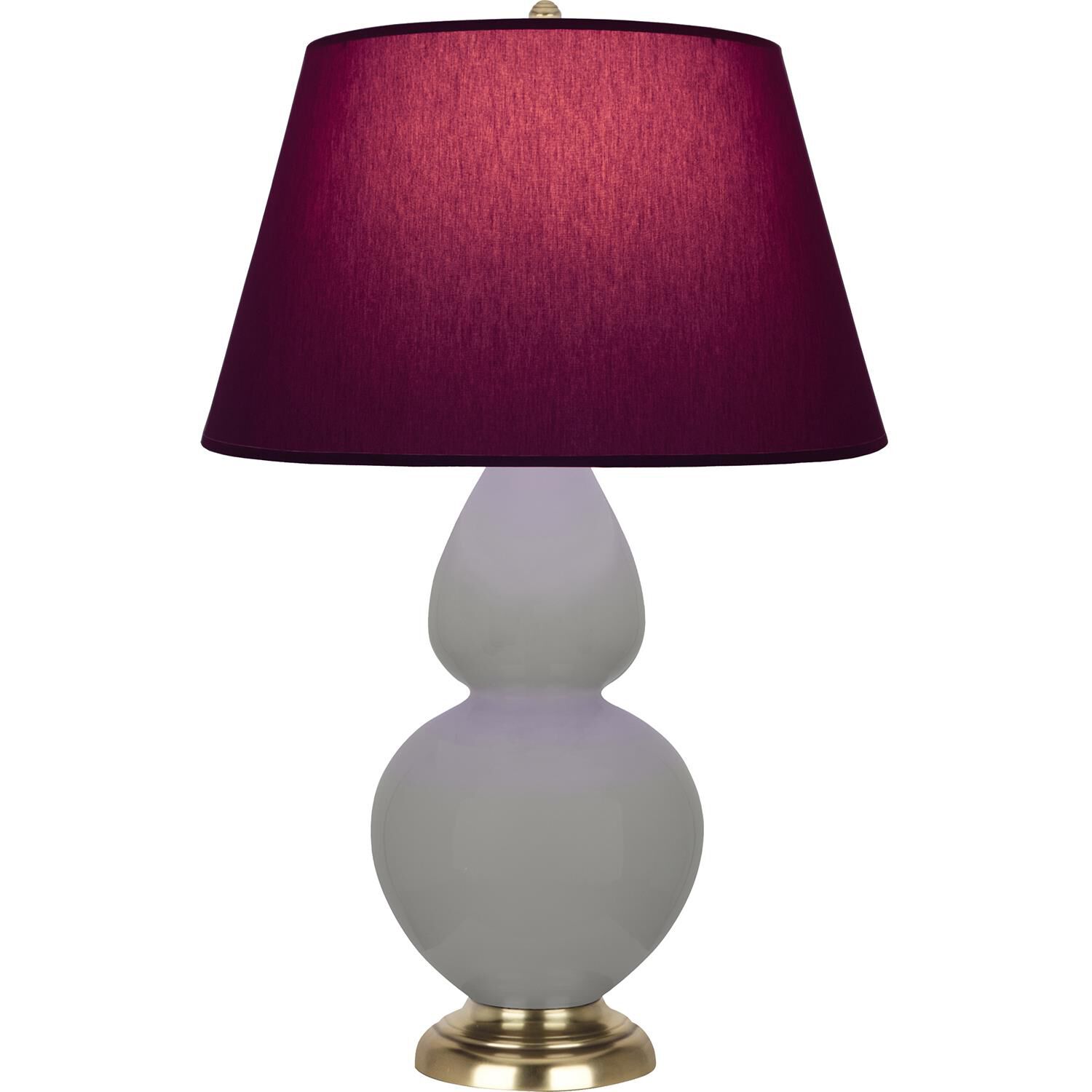 Shown in Matte Smokey Taupe finish and Plum and Lavender shade and Antique Natural Brass accent