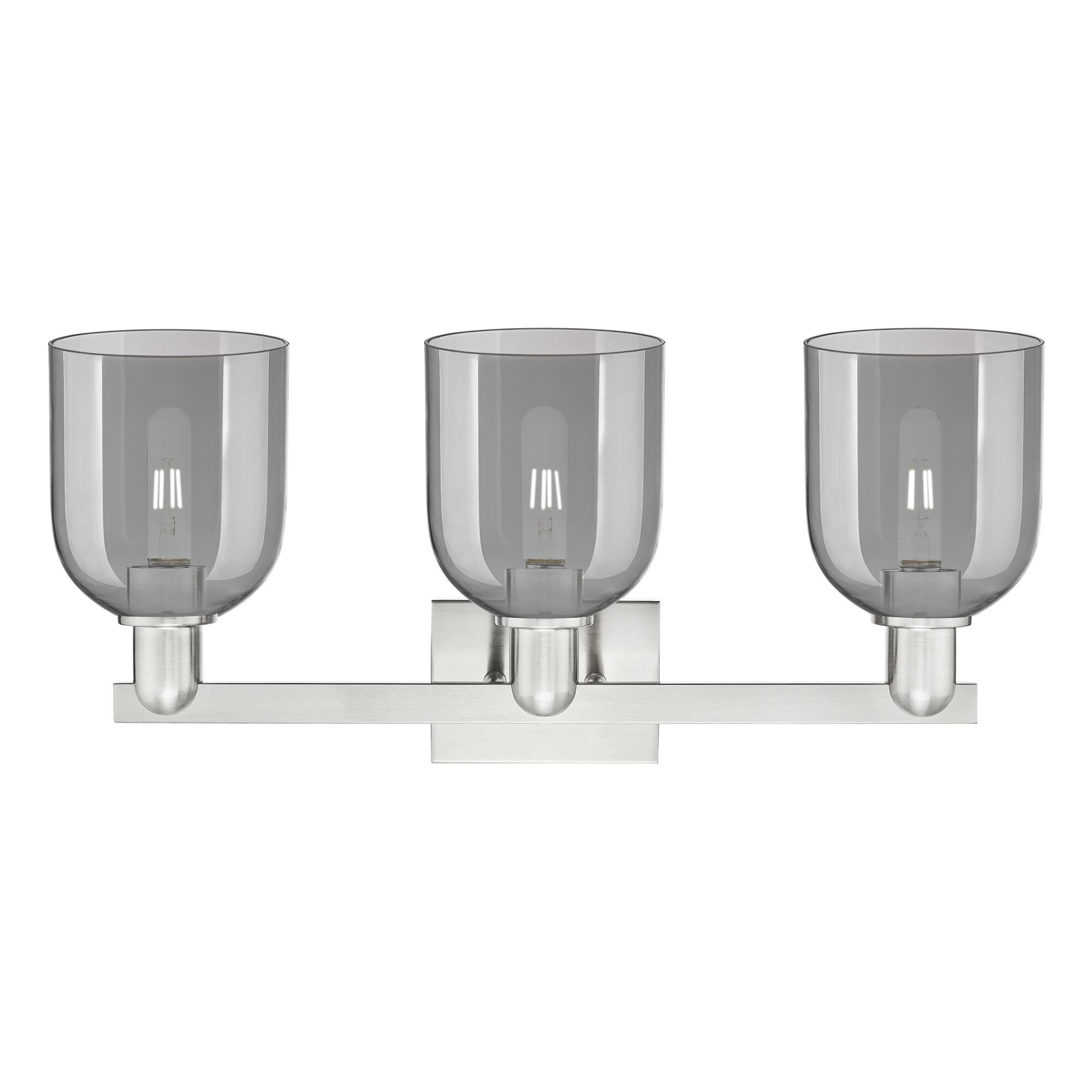 Shown in Brushed Satin Nickel finish and Light Smoke glass