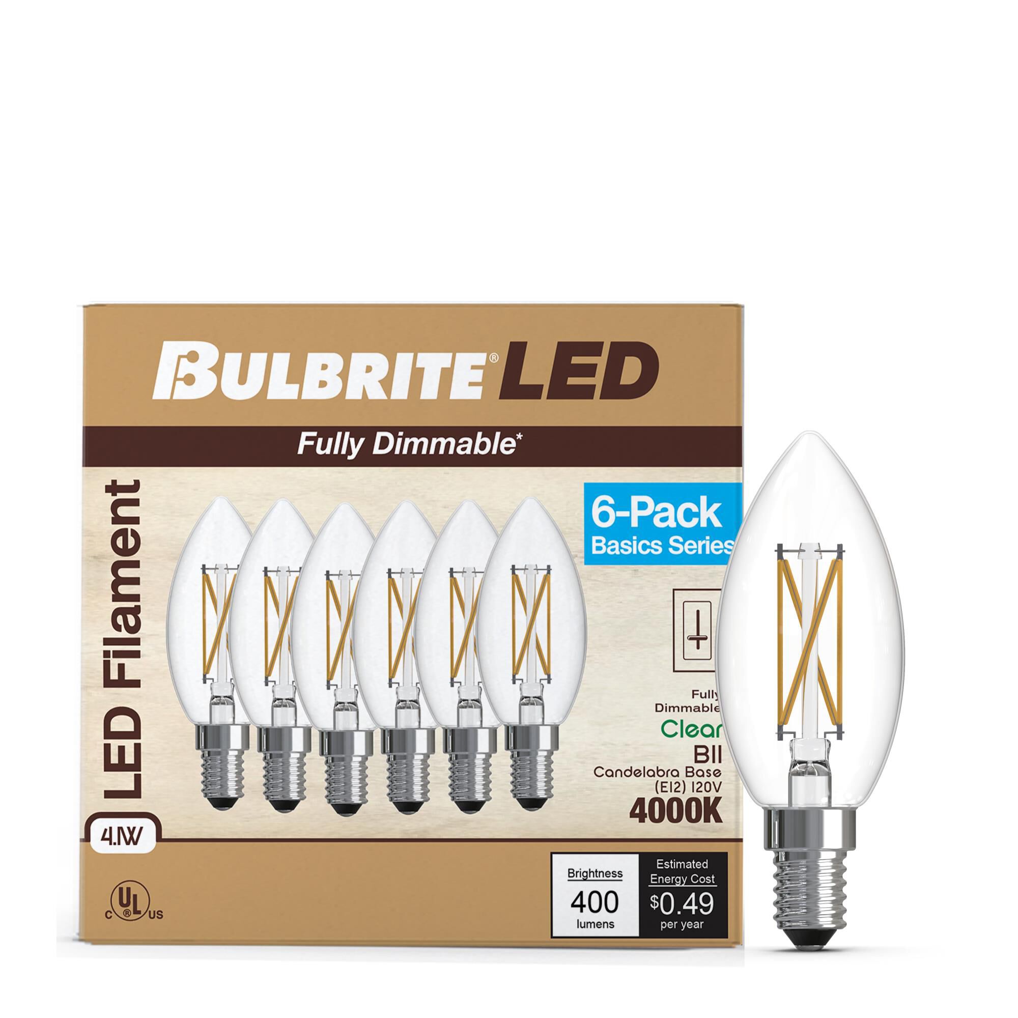 Clear B11 Base E12 4000K LED Light Bulb Pack of 6 by Bulbrite