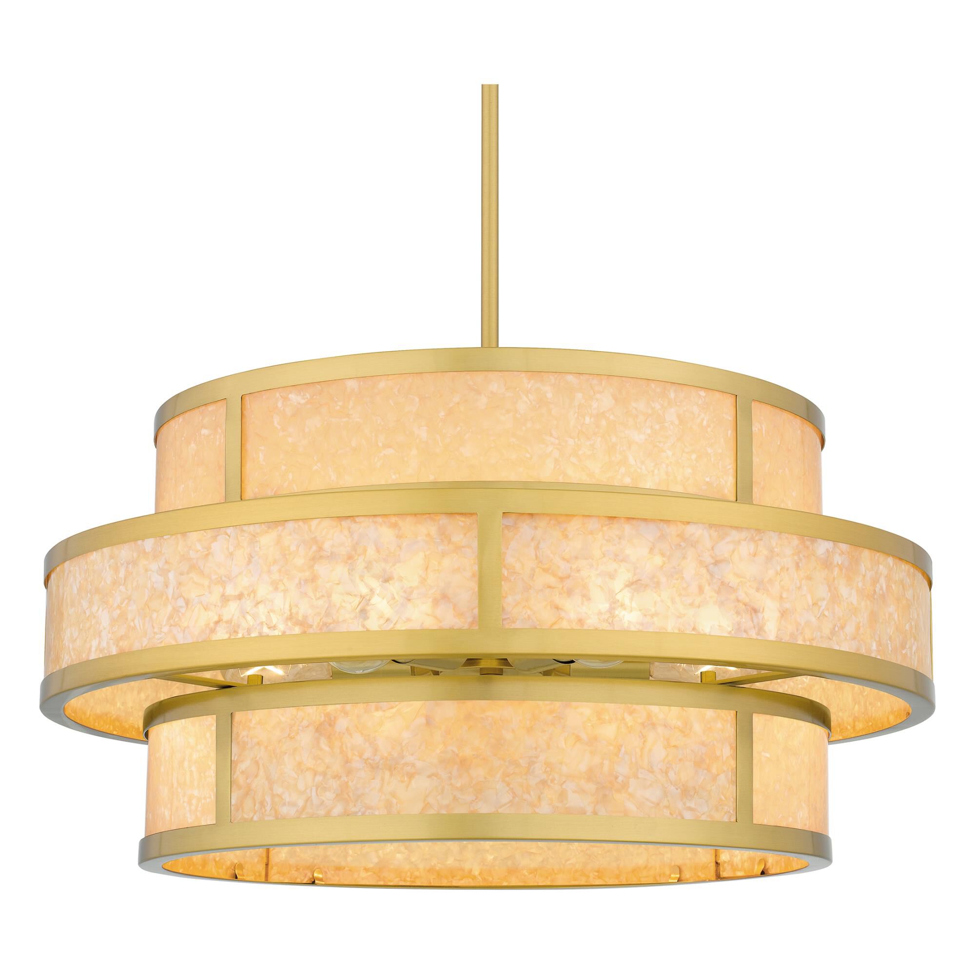 Shown in Brushed Gold finish and Faux Capiz Shell shade