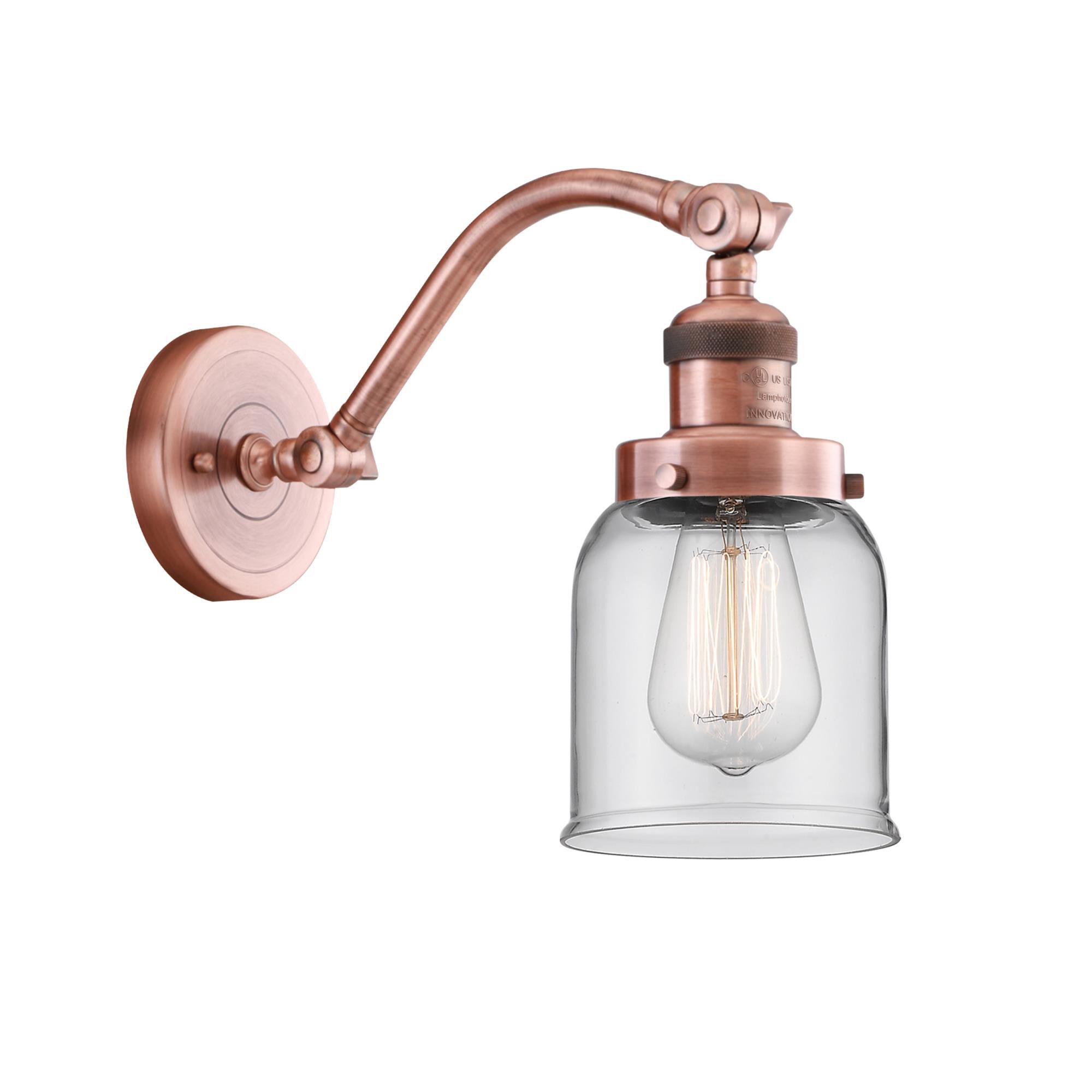 Shown in Antique Copper finish and Clear Small Bell glass