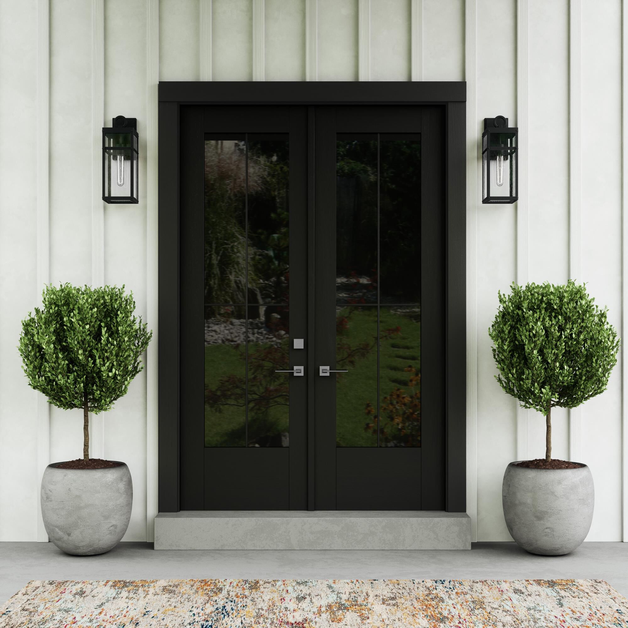 Shown in Black finish and Clear Seeded glass