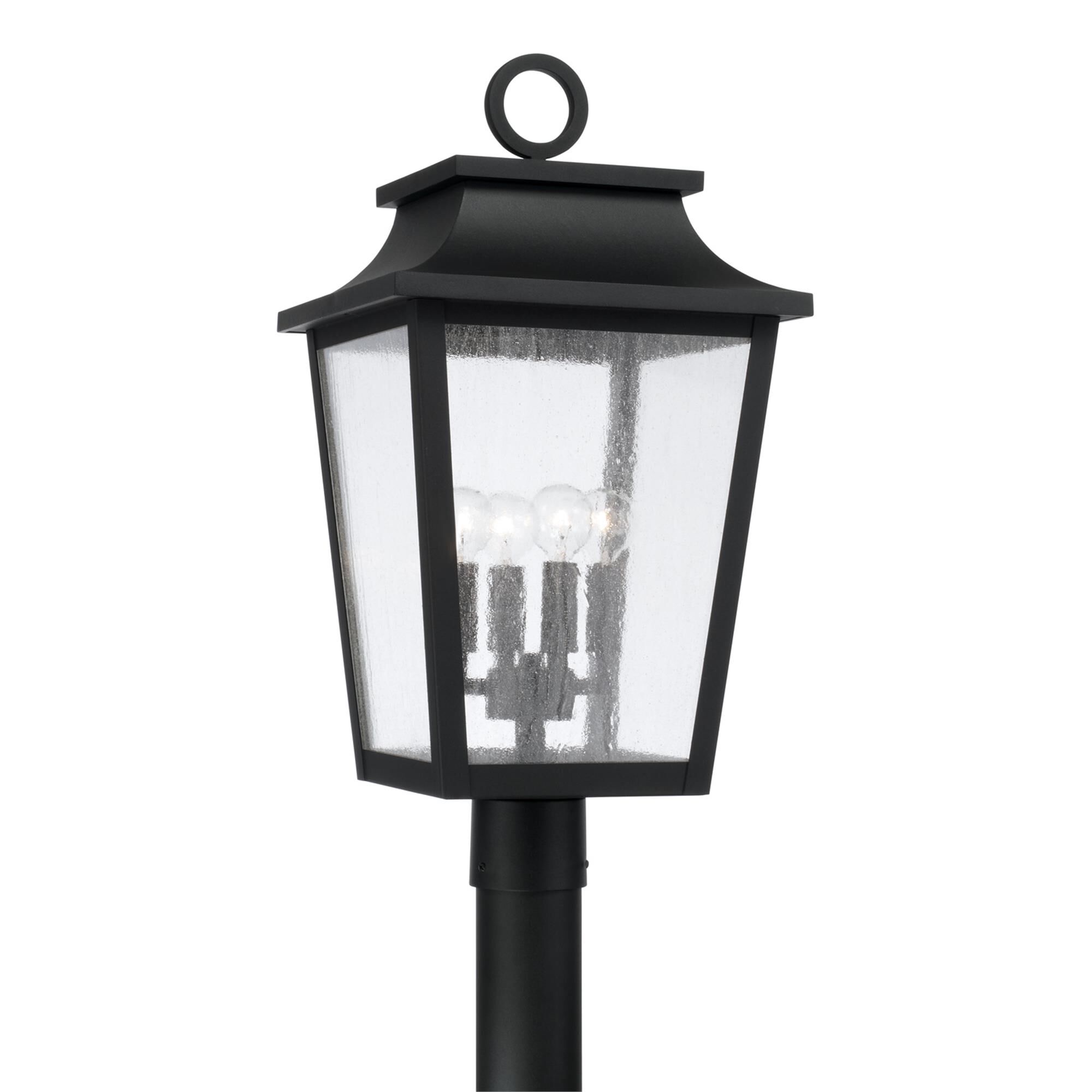 Shown in Black finish and Antiqued glass