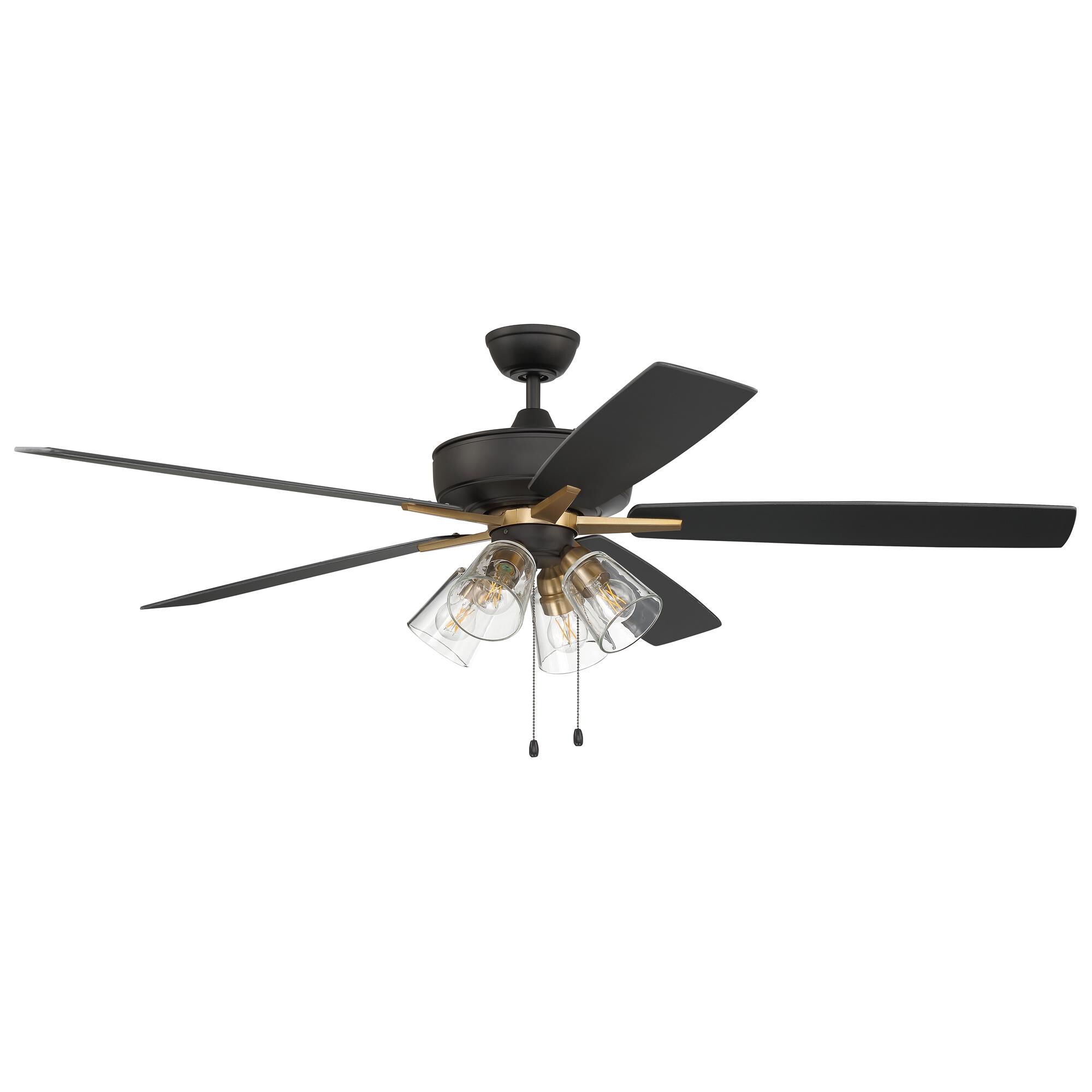 Shown in Flat Black/Satin Brass finish and Clear glass