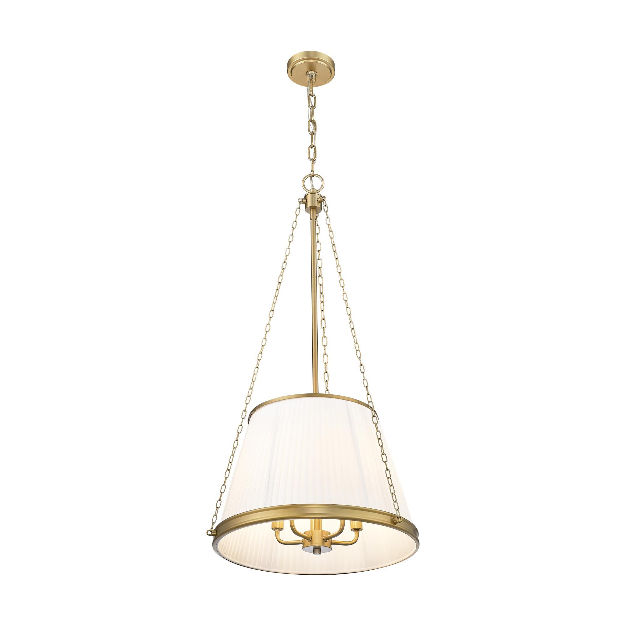 Shown in Modern Gold finish and White glass and White shade