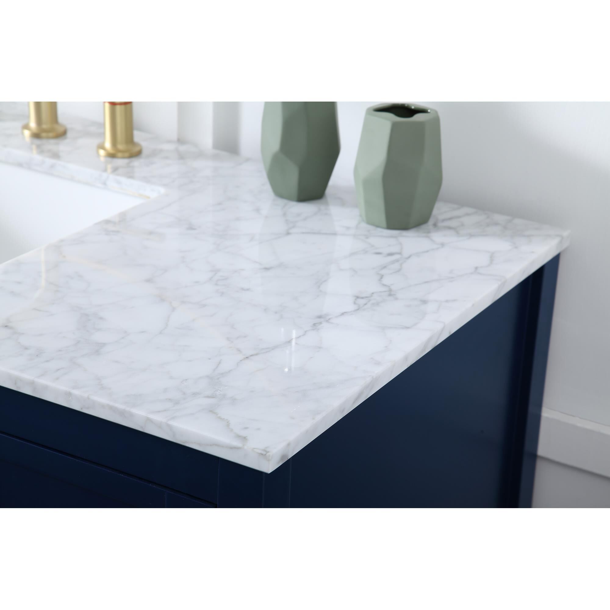 Shown in Blue And Gold With Carrara White Marble finish