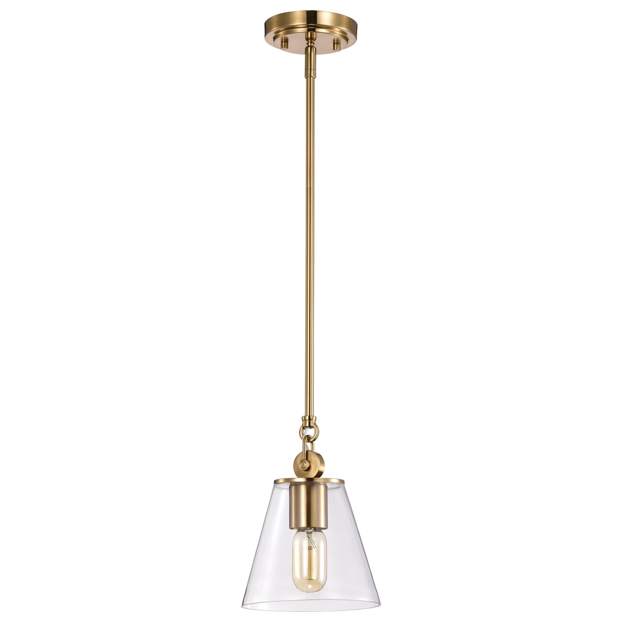 Shown in Vintage Brass finish and Clear glass and No Shade shade