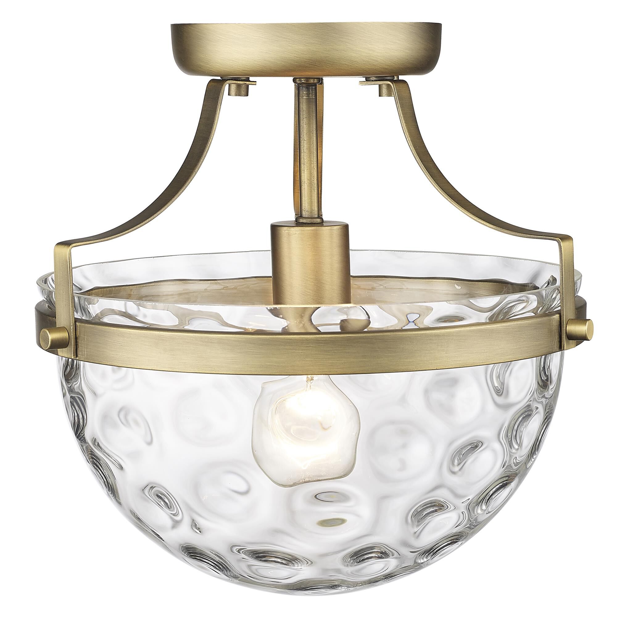 Shown in Antique Brass finish and Clear Wavey Glass shade