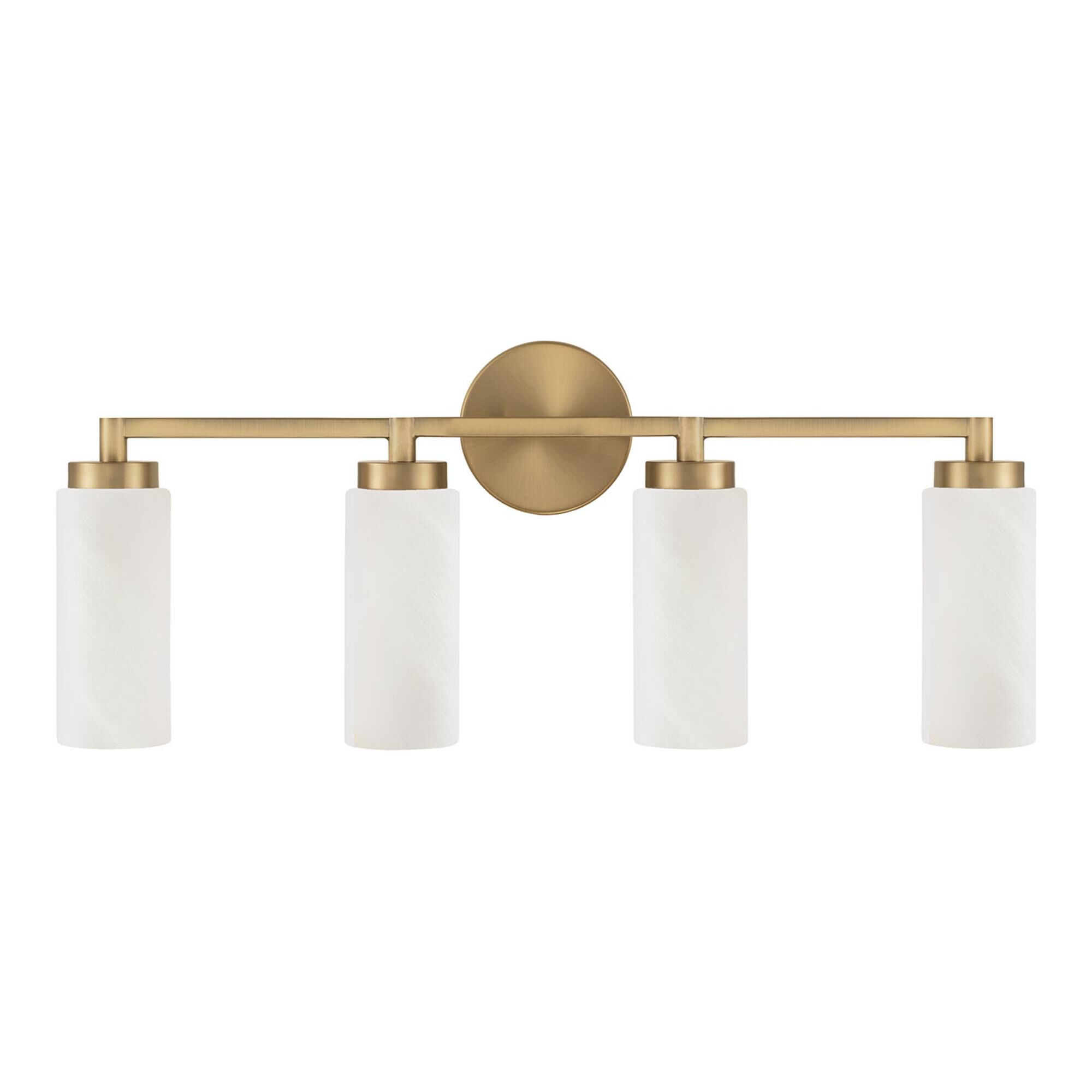 Shown in Aged Brass finish and Faux Alabaster glass