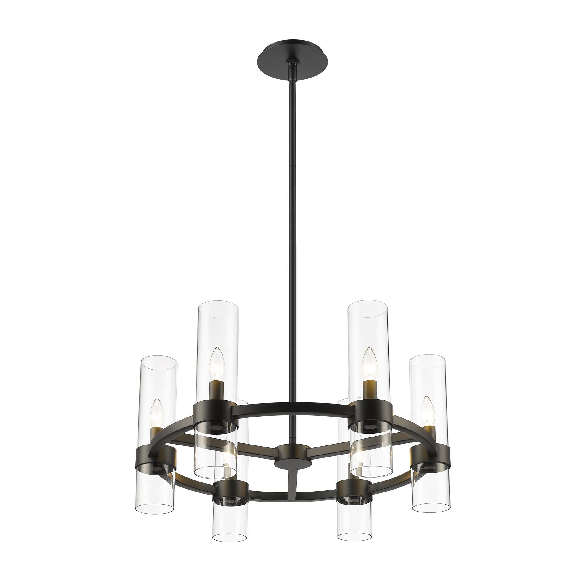 Shown in Matte Black finish and Glass shade
