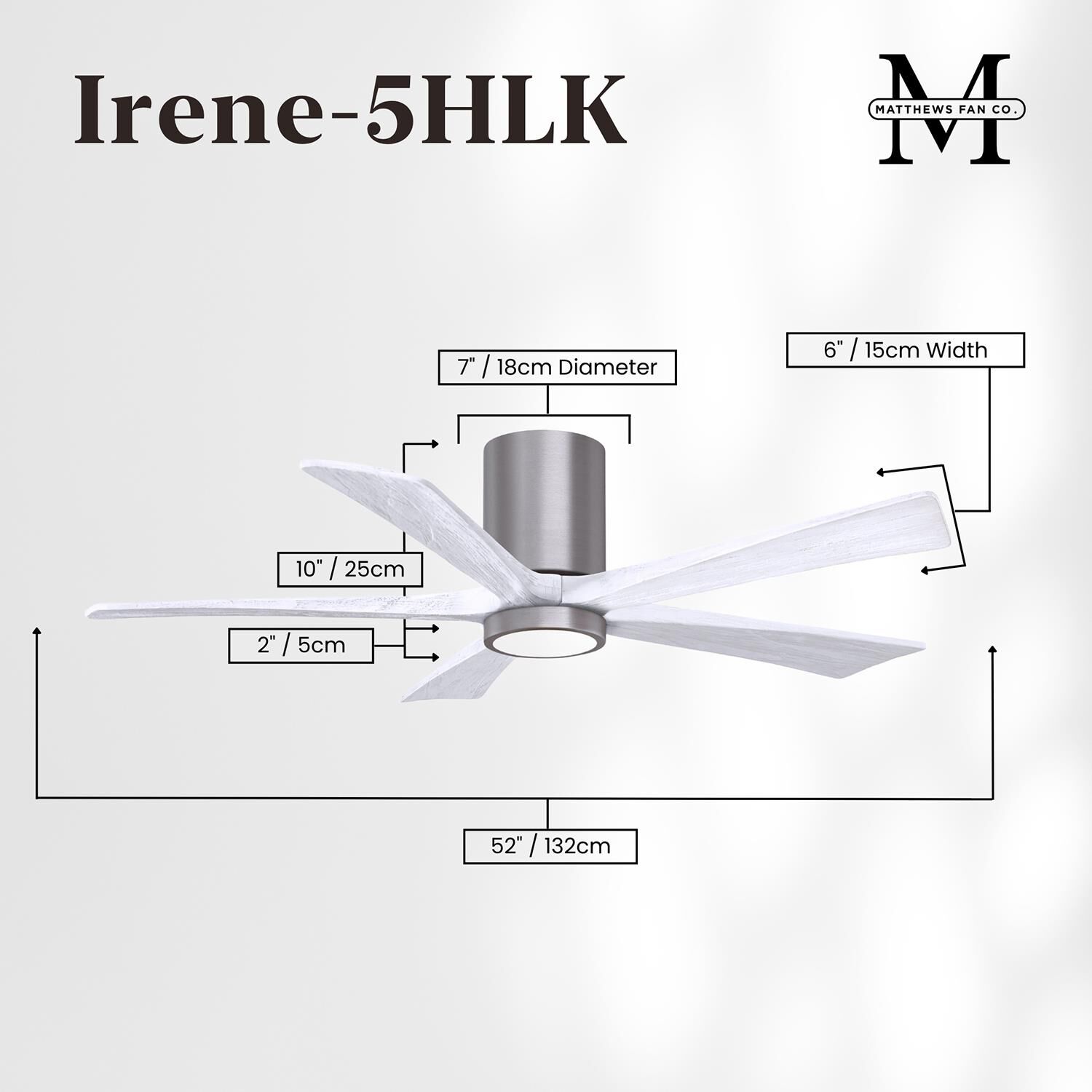 Irene 52 Inch Flush Mount Fan with Light Kit by Matthews Fan Company