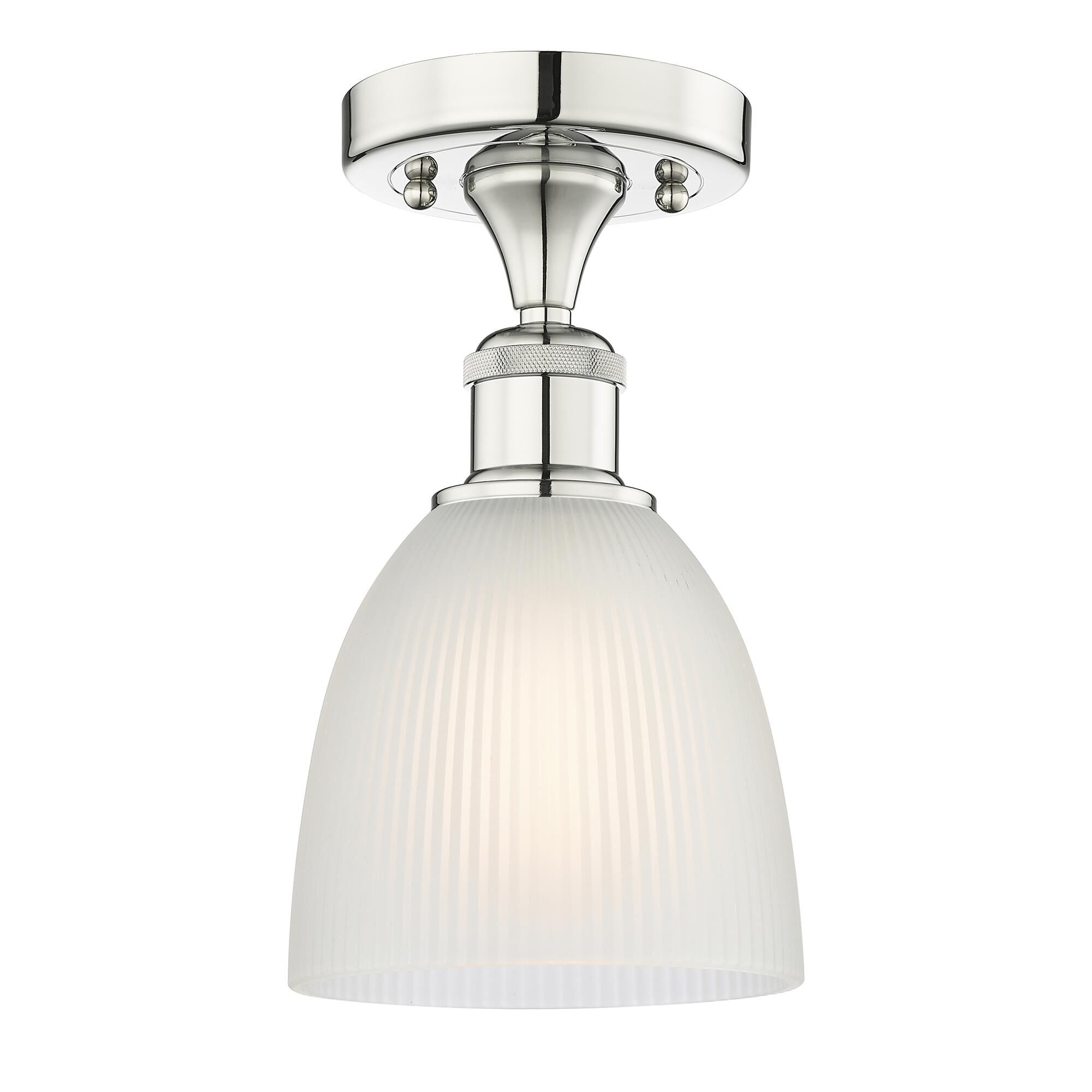 Shown in Polished Nickel finish and White glass