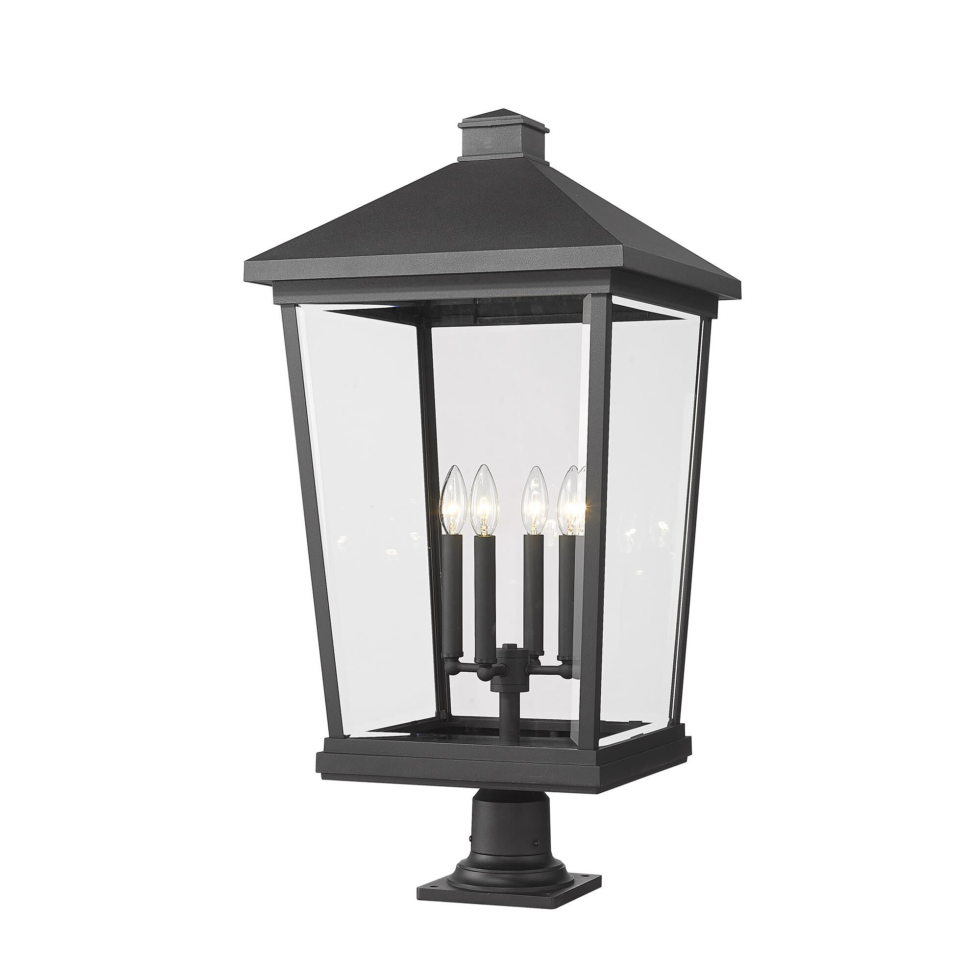 Shown in Black finish and Glass shade