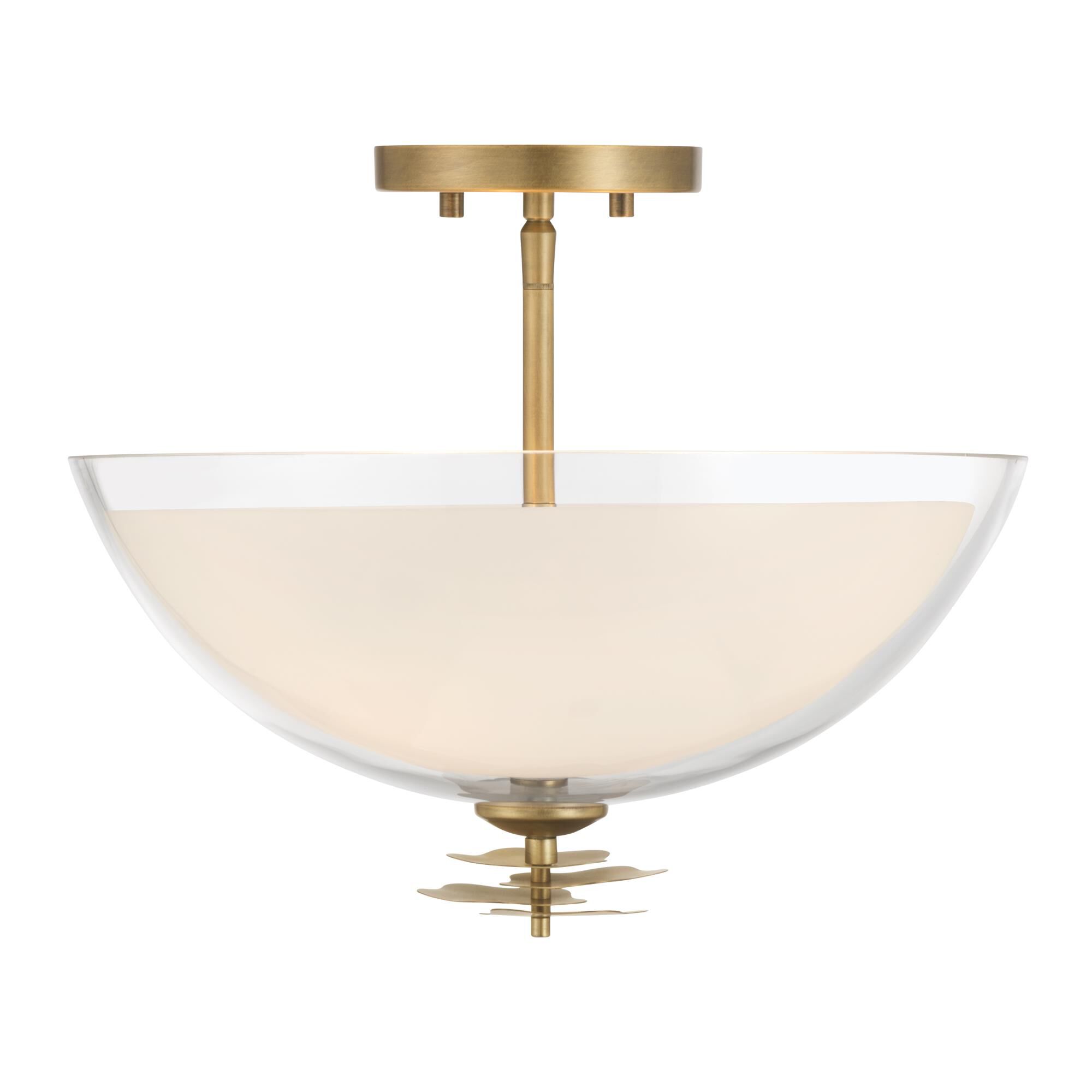 Shown in Legacy Brass finish and Clear and Opal White glass