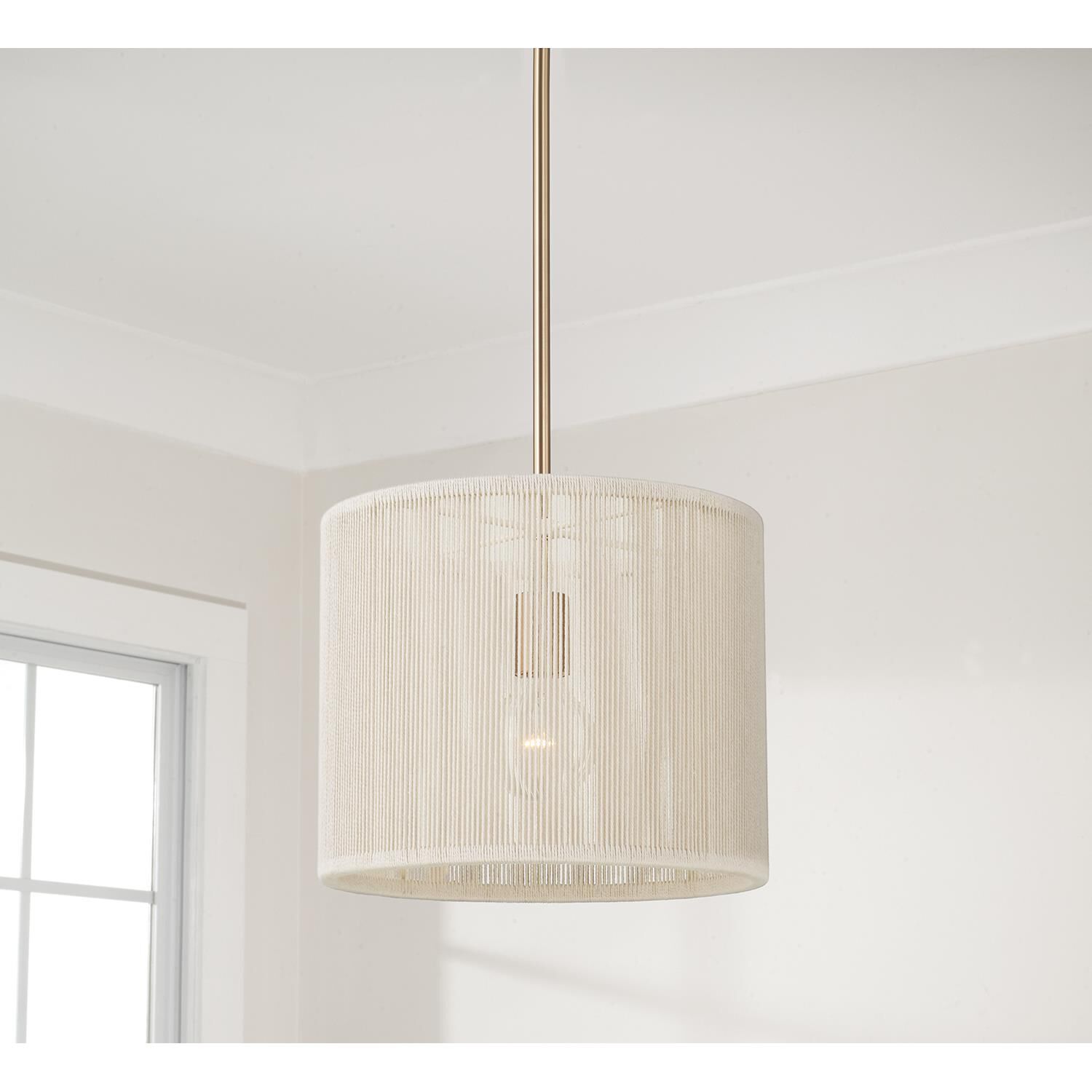 Shown in Matte Brass finish and Bleached Natural Rope shade